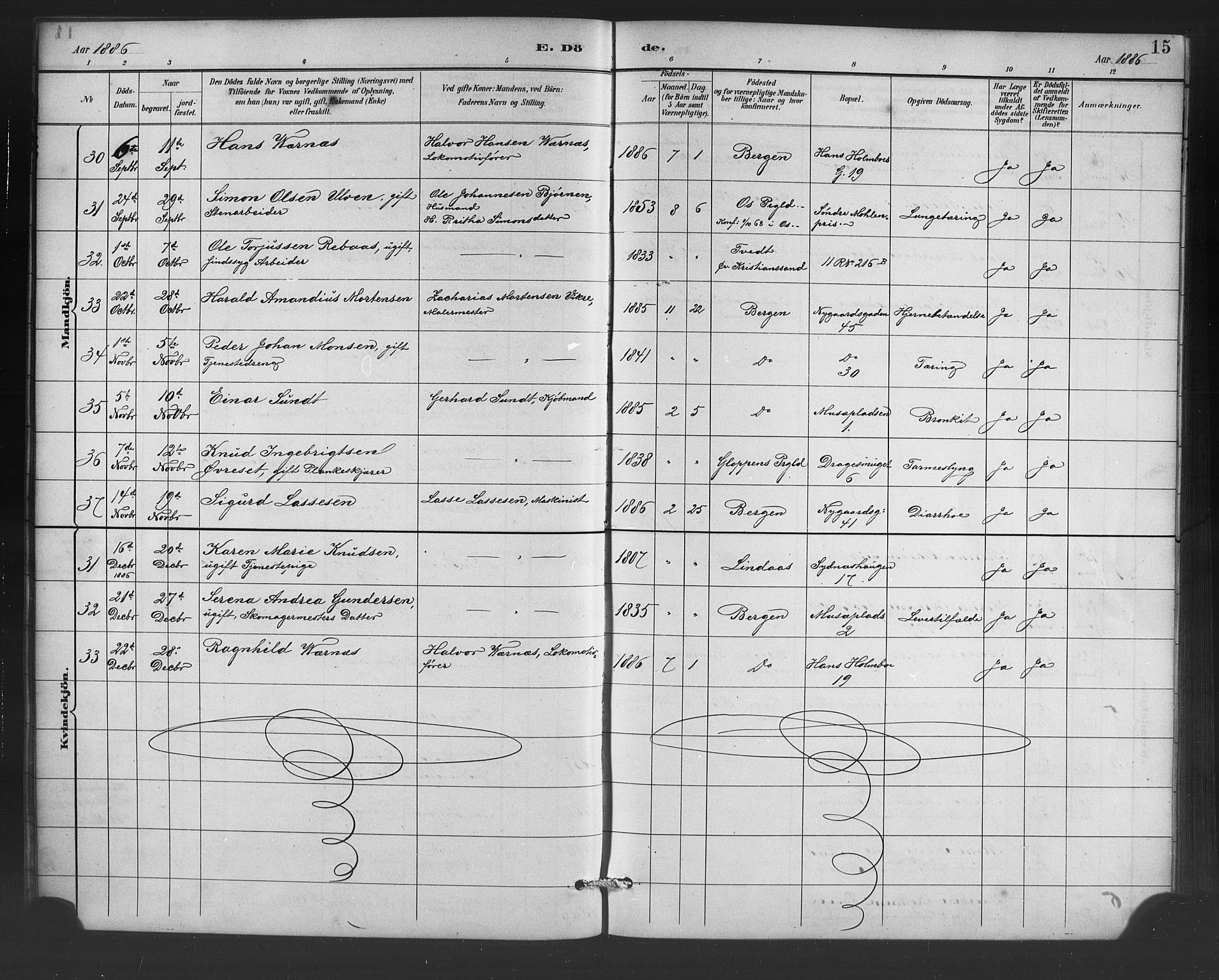Johanneskirken sokneprestembete, SAB/A-76001/H/Hab: Parish register (copy) no. D 1, 1885-1915, p. 15