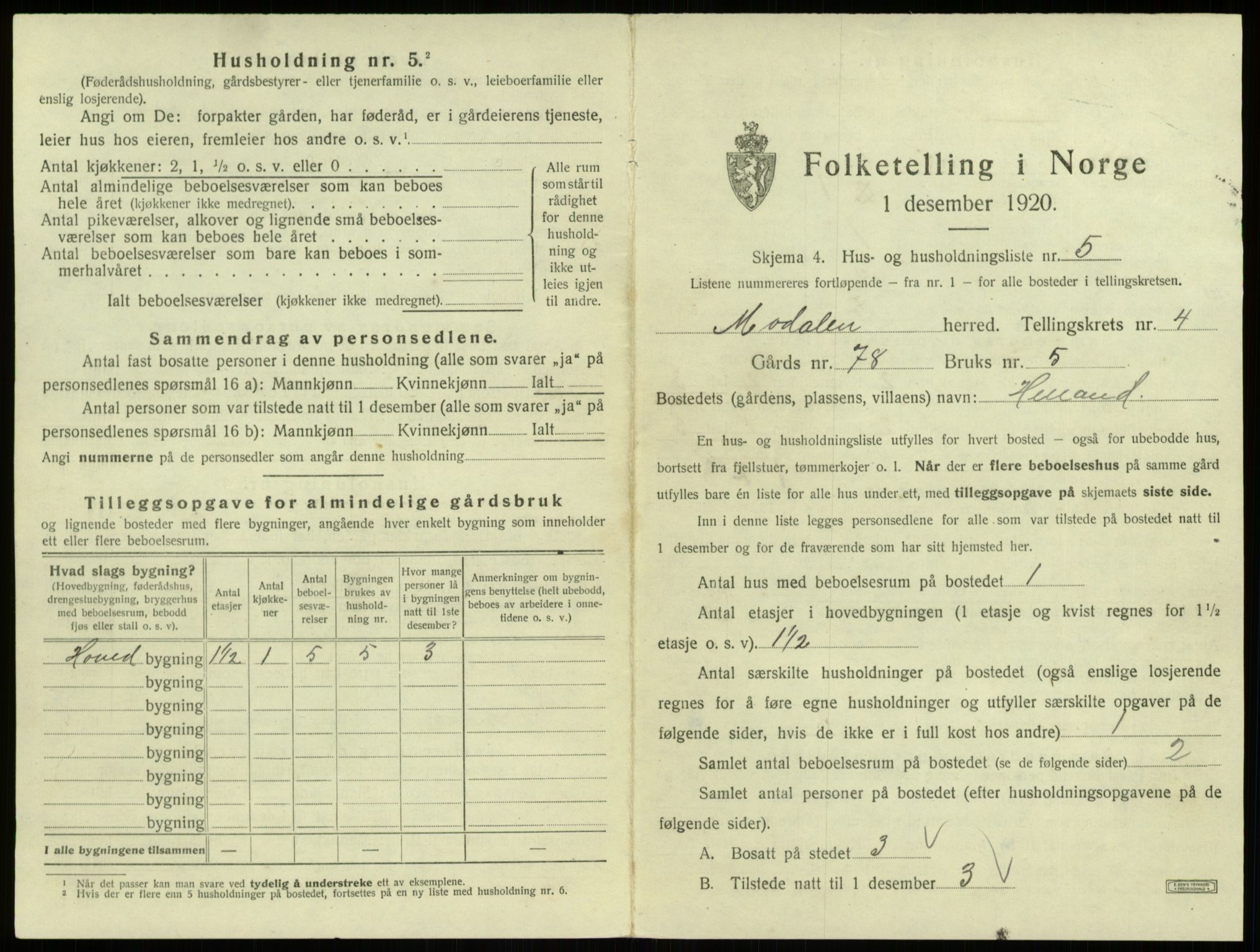 SAB, 1920 census for Modalen, 1920, p. 130