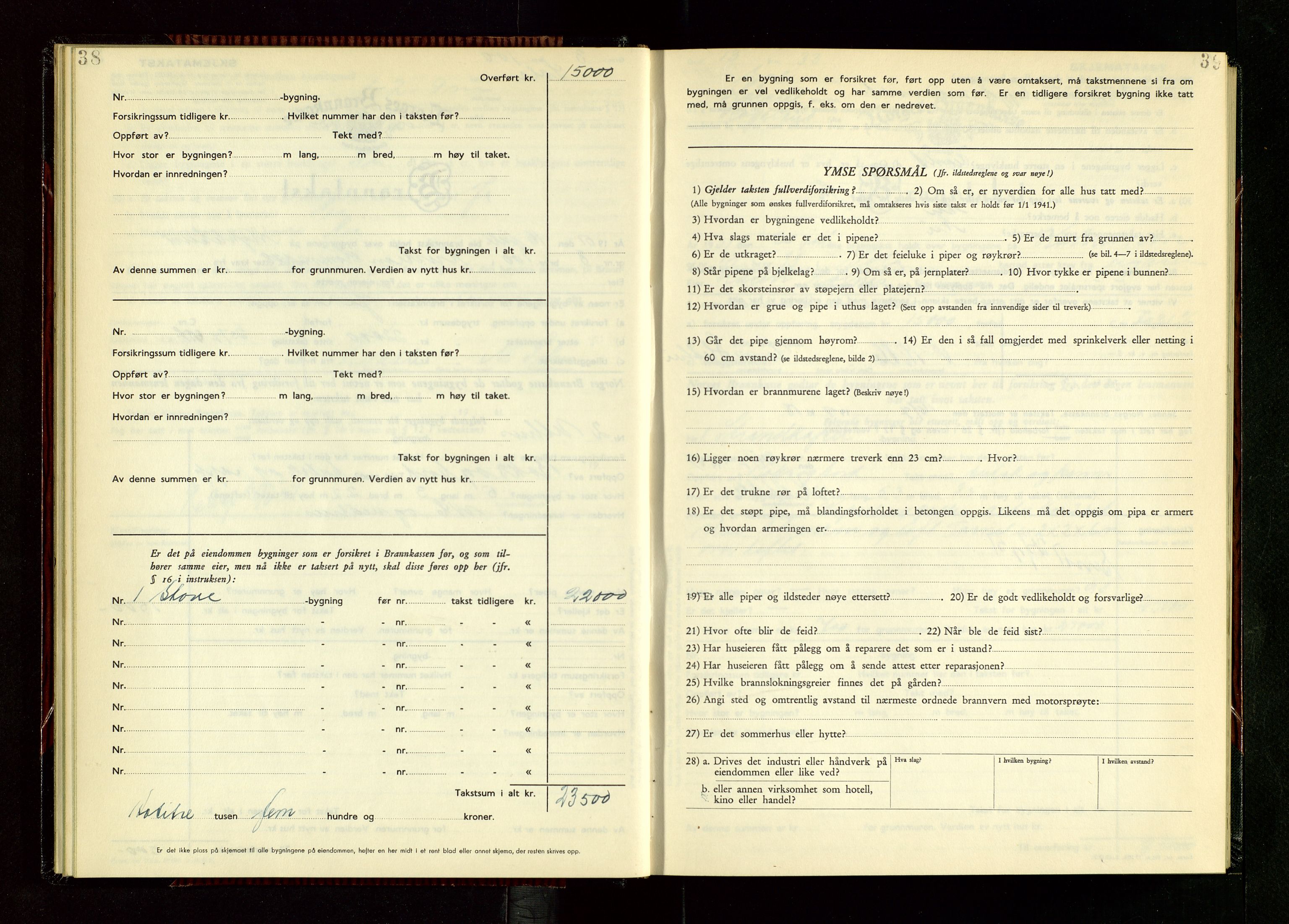 Håland lensmannskontor, AV/SAST-A-100100/Gob/L0014: "Branntakstprotokoll" - skjematakst, 1951-1955, p. 38-39