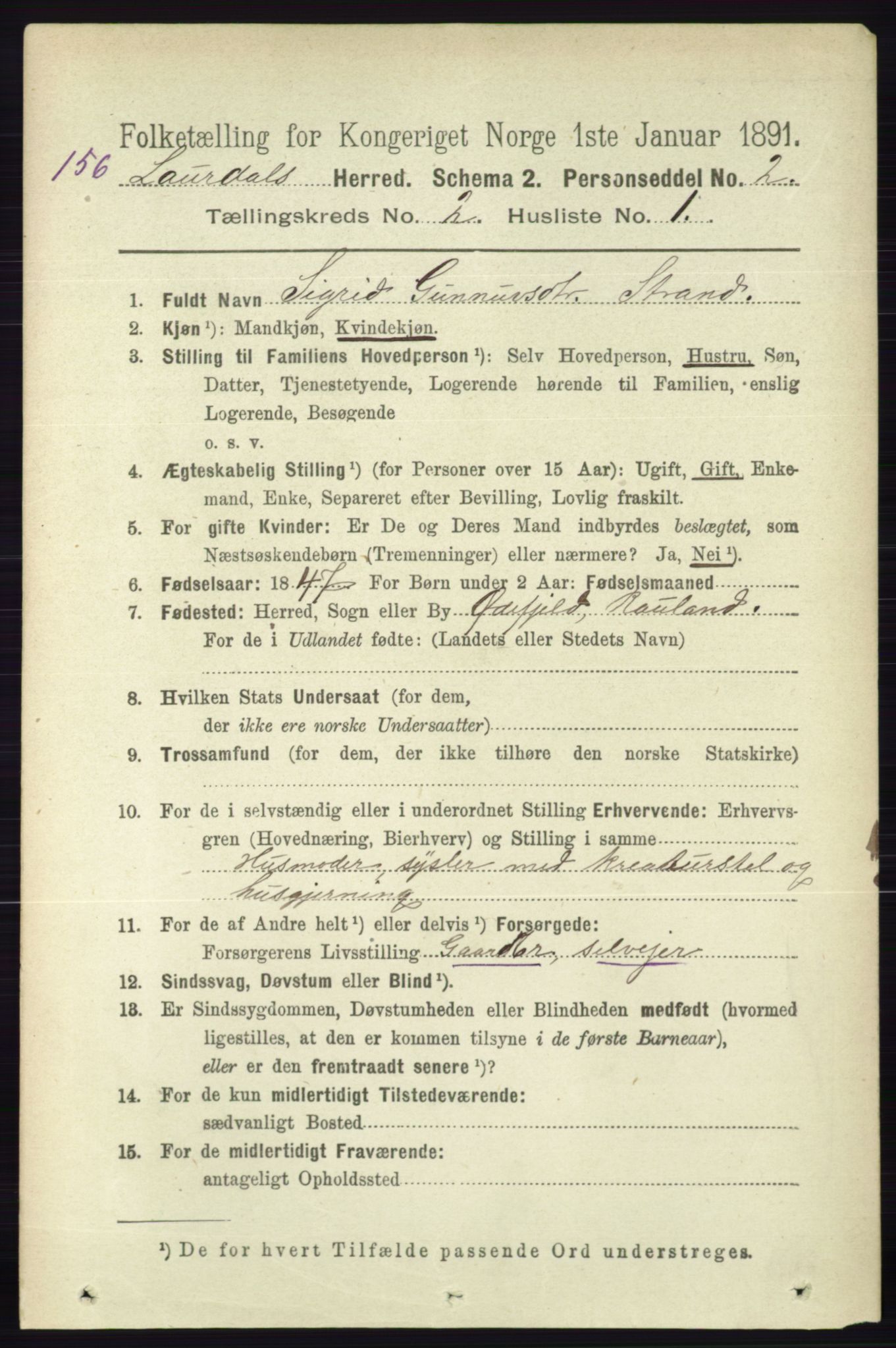 RA, 1891 census for 0833 Lårdal, 1891, p. 602