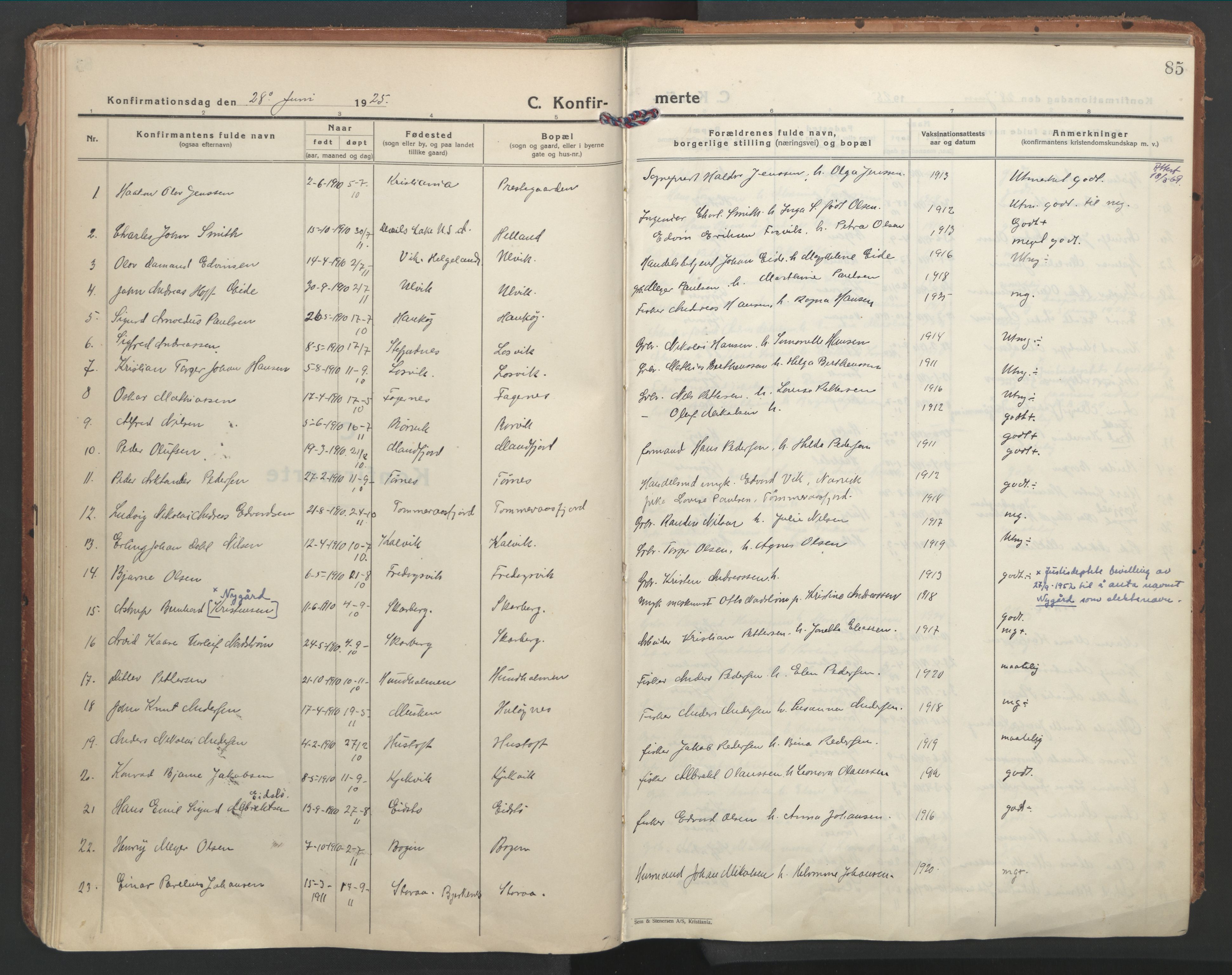 Ministerialprotokoller, klokkerbøker og fødselsregistre - Nordland, SAT/A-1459/861/L0873: Parish register (official) no. 861A08, 1923-1932, p. 85