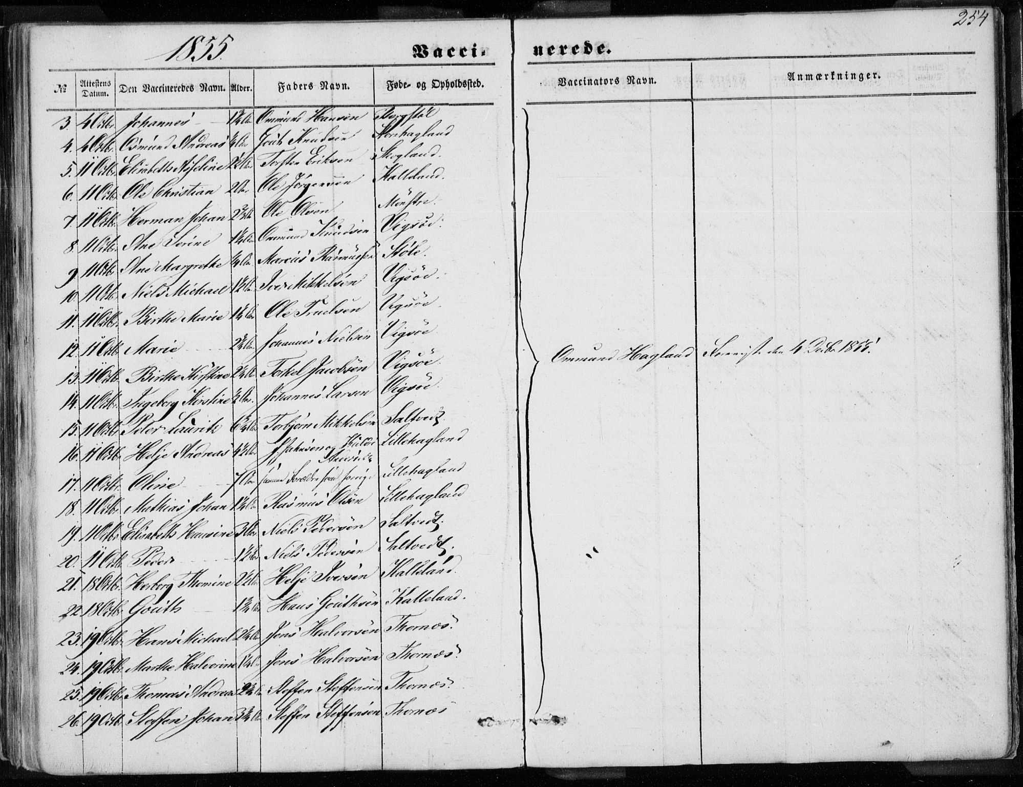 Torvastad sokneprestkontor, AV/SAST-A -101857/H/Ha/Haa/L0009: Parish register (official) no. A 9, 1847-1856, p. 254