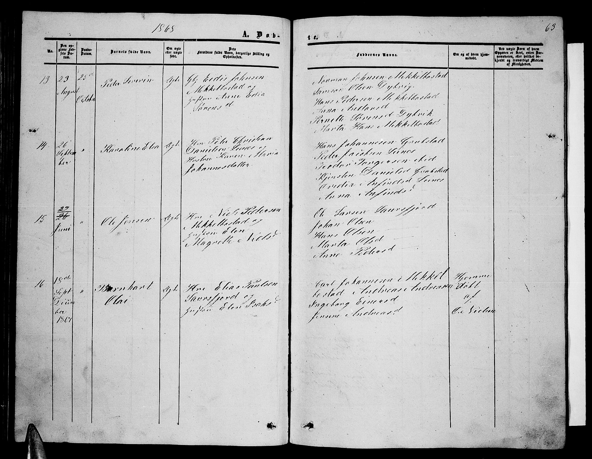Ministerialprotokoller, klokkerbøker og fødselsregistre - Nordland, SAT/A-1459/857/L0827: Parish register (copy) no. 857C02, 1852-1879, p. 63