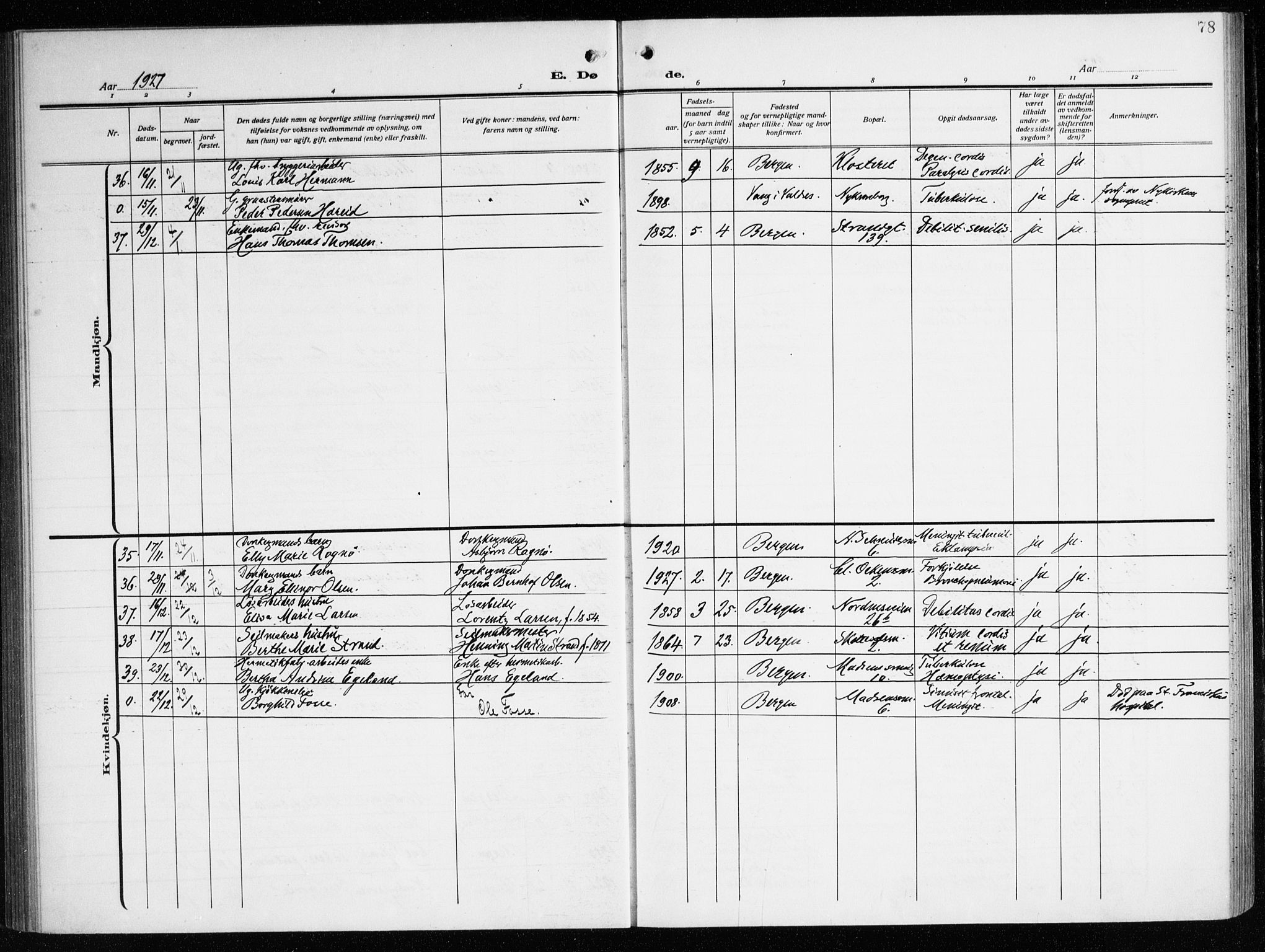 Nykirken Sokneprestembete, AV/SAB-A-77101/H/Haa/L0046: Parish register (official) no. E 6, 1918-1944, p. 78