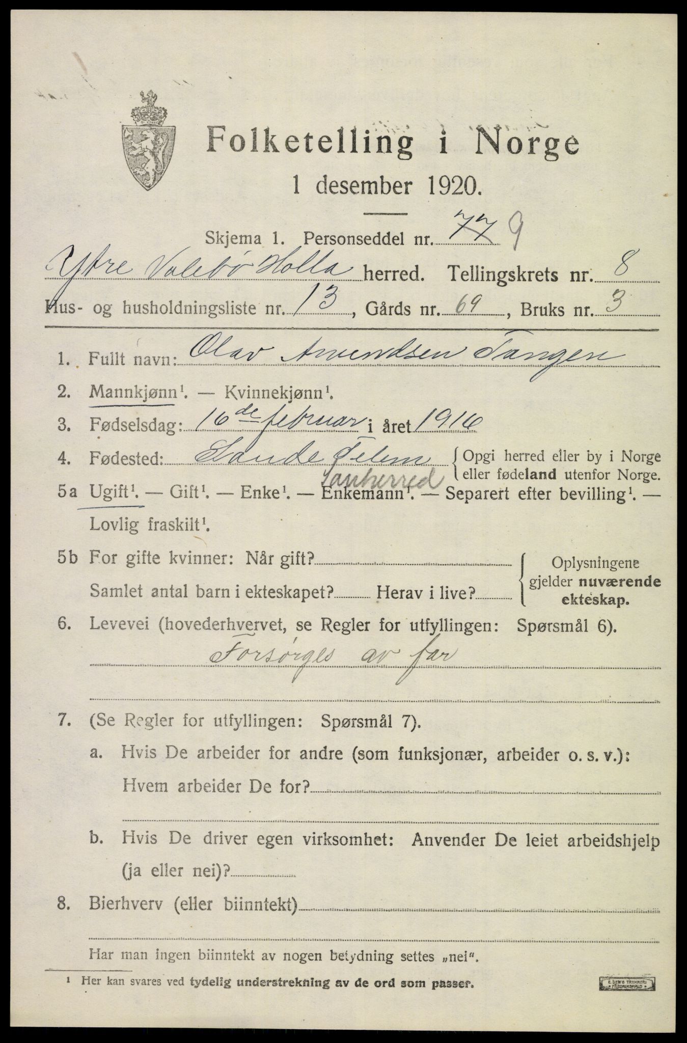 SAKO, 1920 census for Holla, 1920, p. 5451