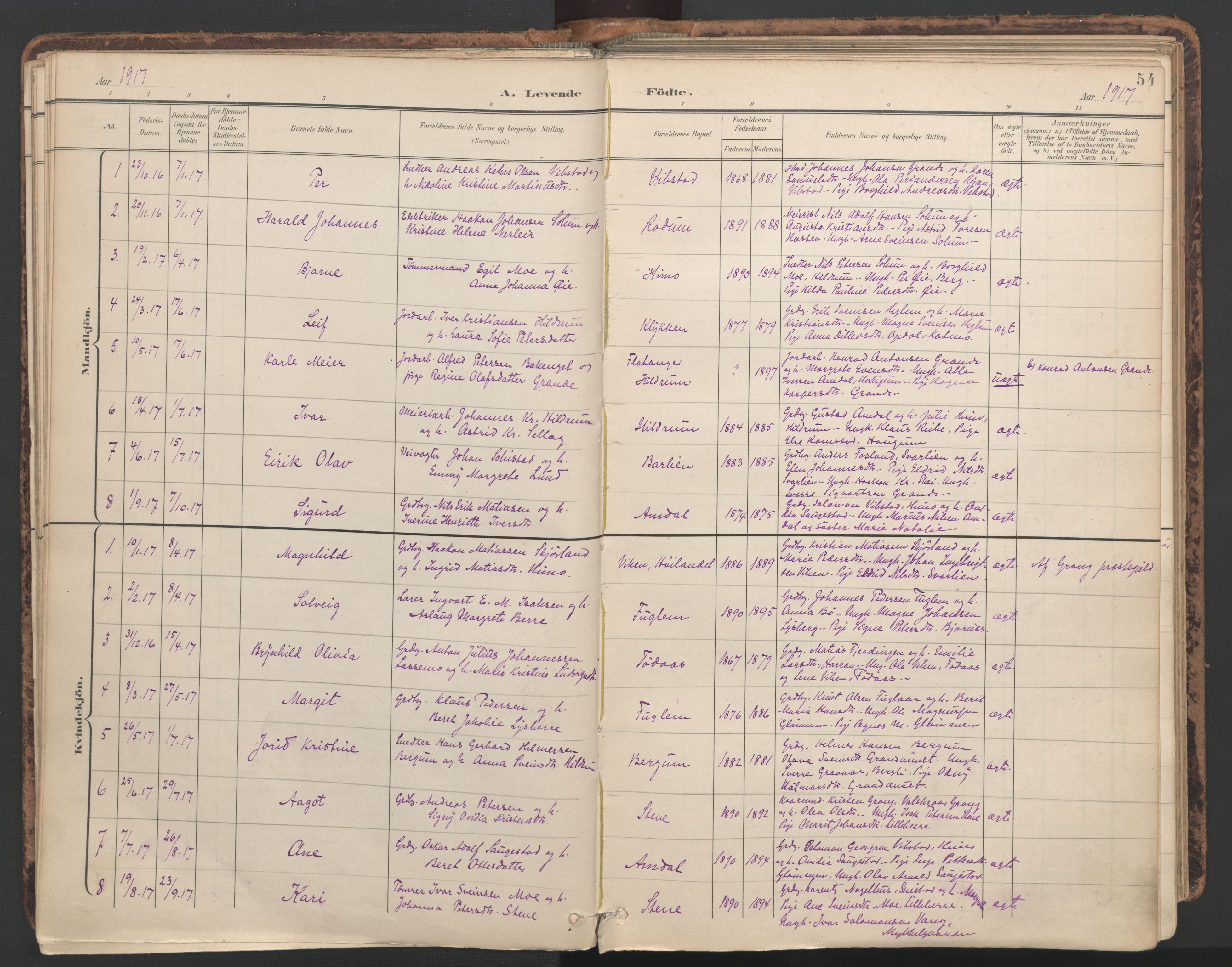 Ministerialprotokoller, klokkerbøker og fødselsregistre - Nord-Trøndelag, SAT/A-1458/764/L0556: Parish register (official) no. 764A11, 1897-1924, p. 54