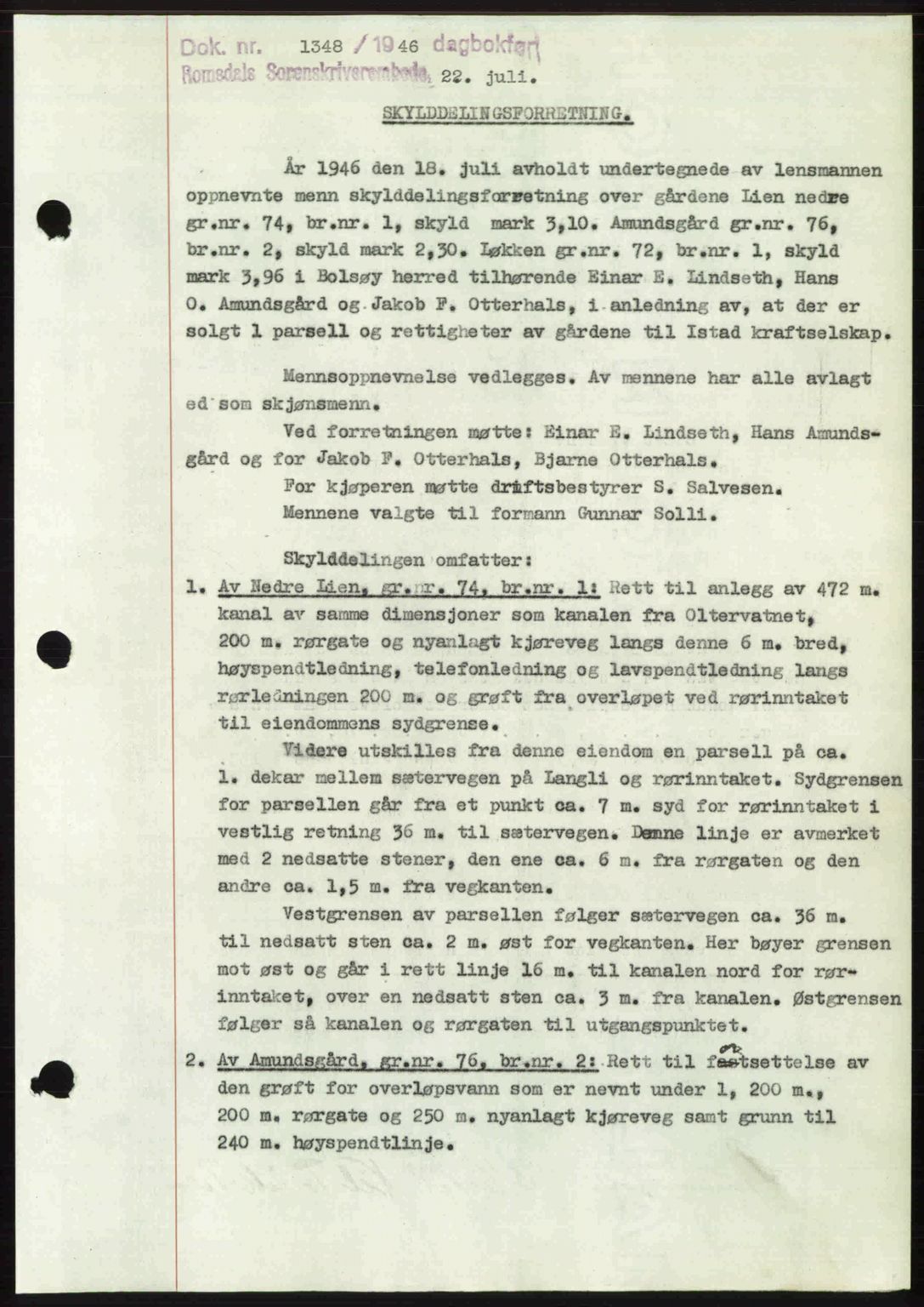 Romsdal sorenskriveri, AV/SAT-A-4149/1/2/2C: Mortgage book no. A20, 1946-1946, Diary no: : 1348/1946