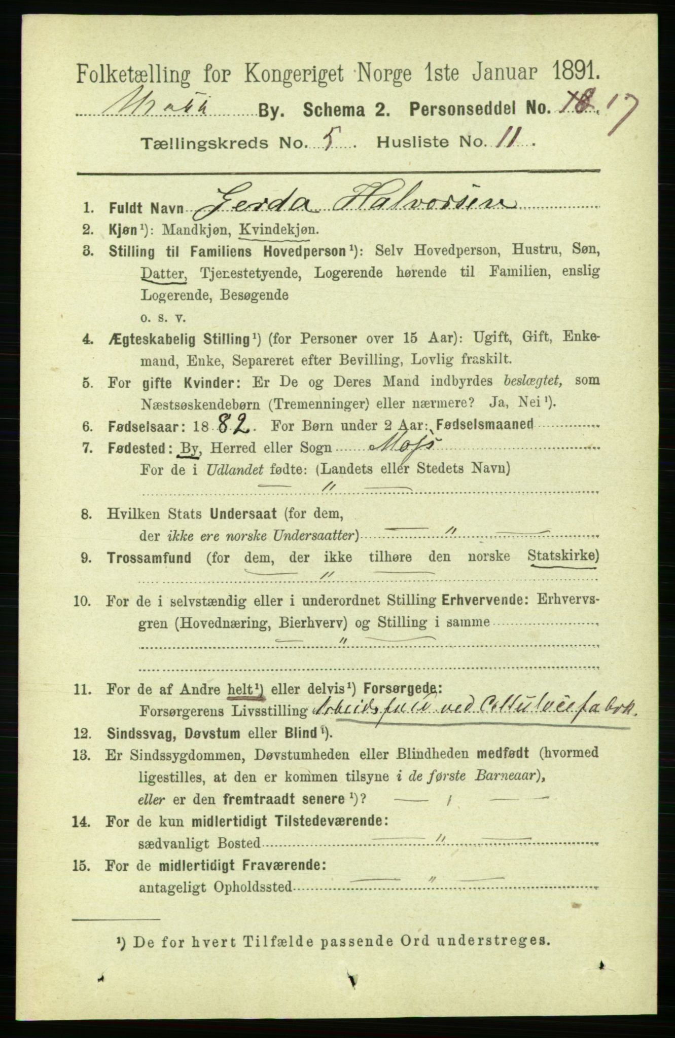 RA, 1891 census for 0104 Moss, 1891, p. 3241