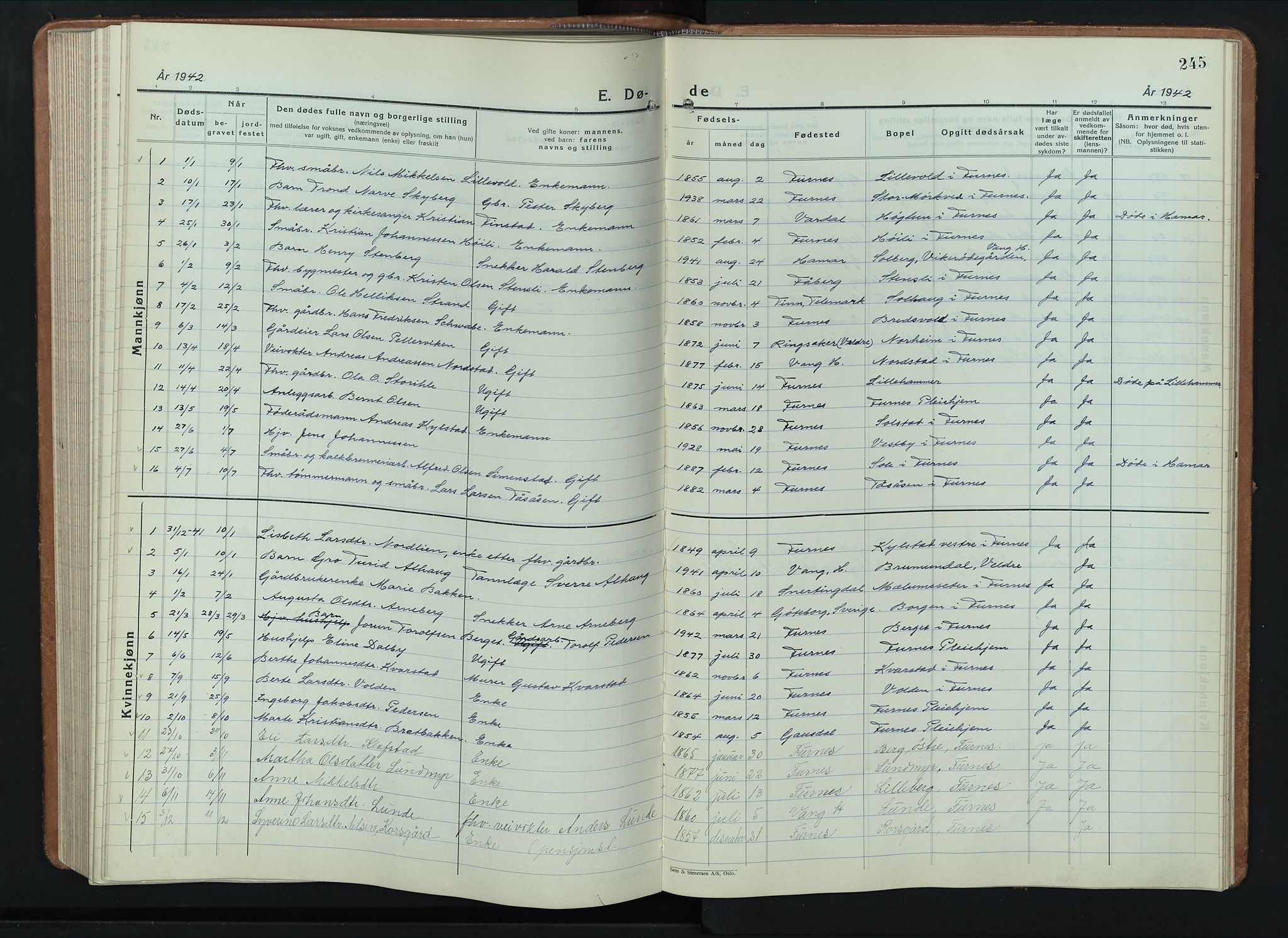 Furnes prestekontor, AV/SAH-PREST-012/L/La/L0002: Parish register (copy) no. 2, 1934-1956, p. 245