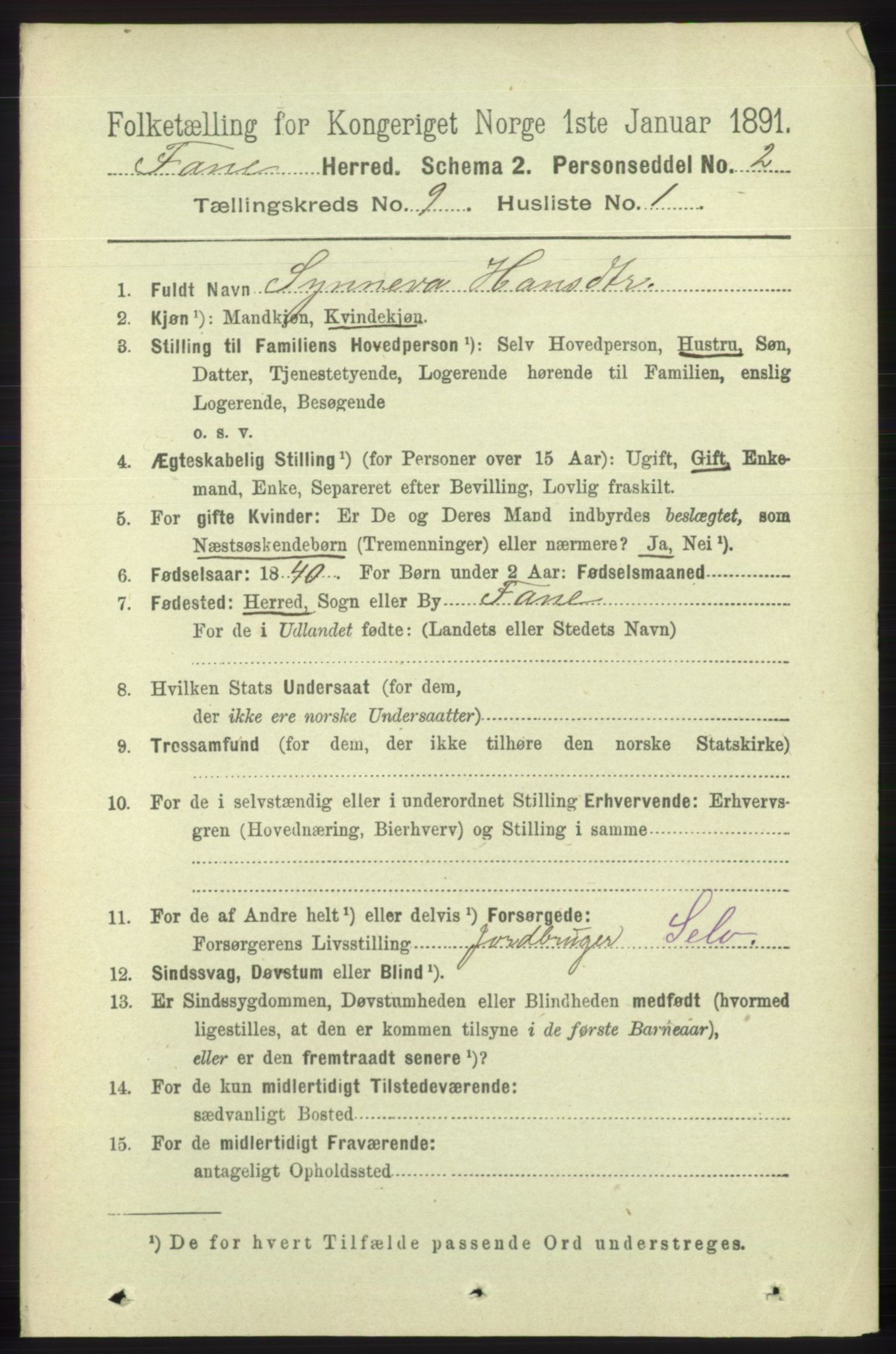 RA, 1891 census for 1249 Fana, 1891, p. 4825