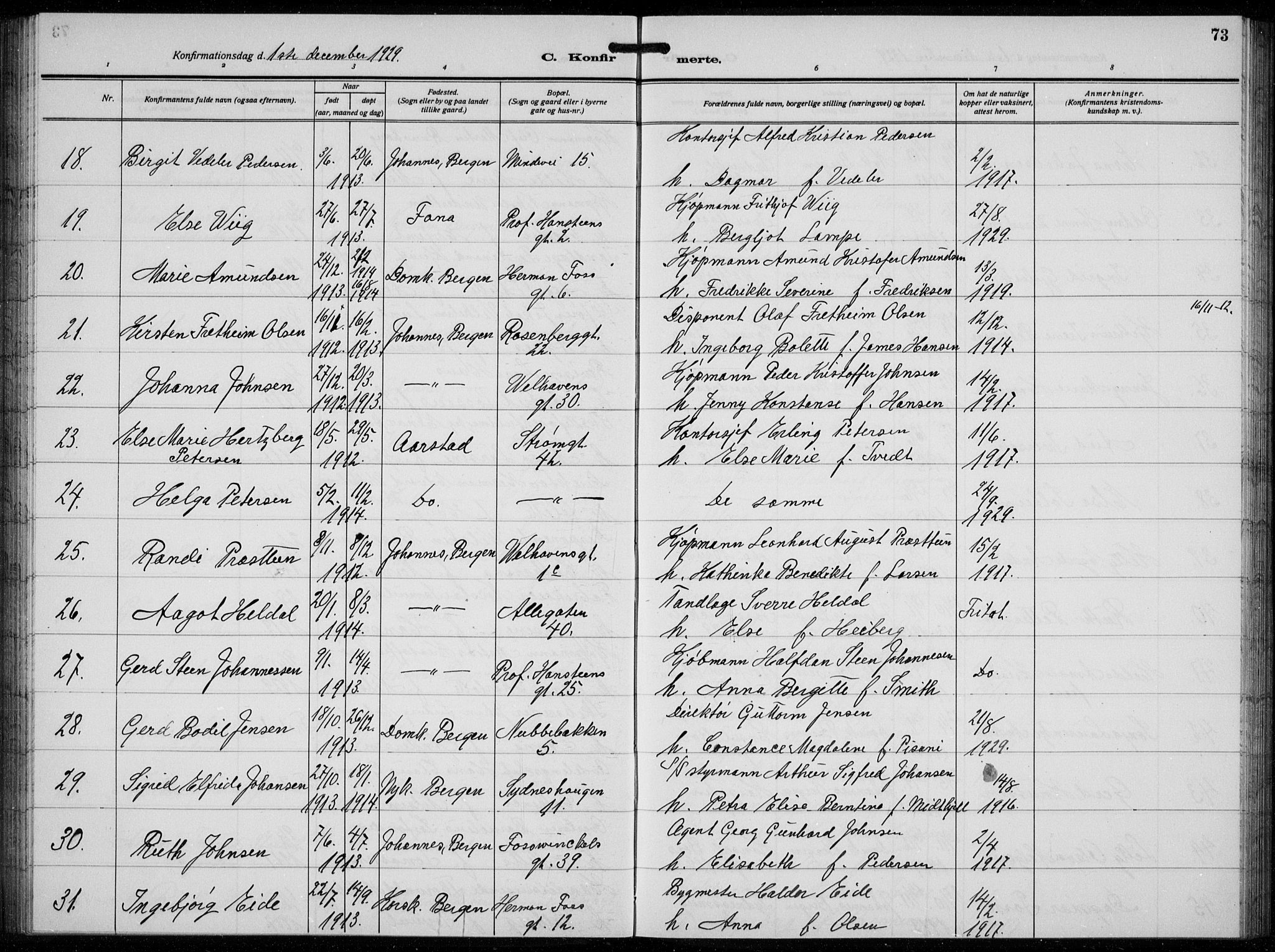 Johanneskirken sokneprestembete, AV/SAB-A-76001/H/Hab: Parish register (copy) no. B  3, 1925-1935, p. 72b-73a