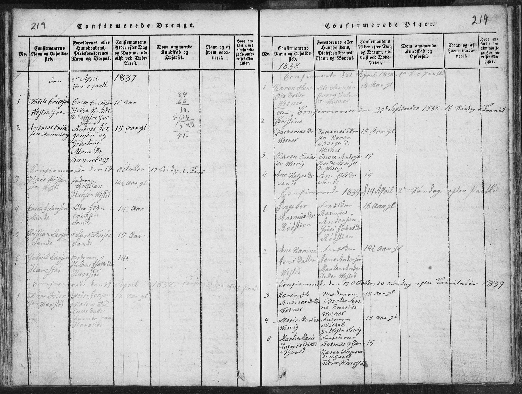 Hetland sokneprestkontor, AV/SAST-A-101826/30/30BA/L0001: Parish register (official) no. A 1, 1816-1856, p. 219