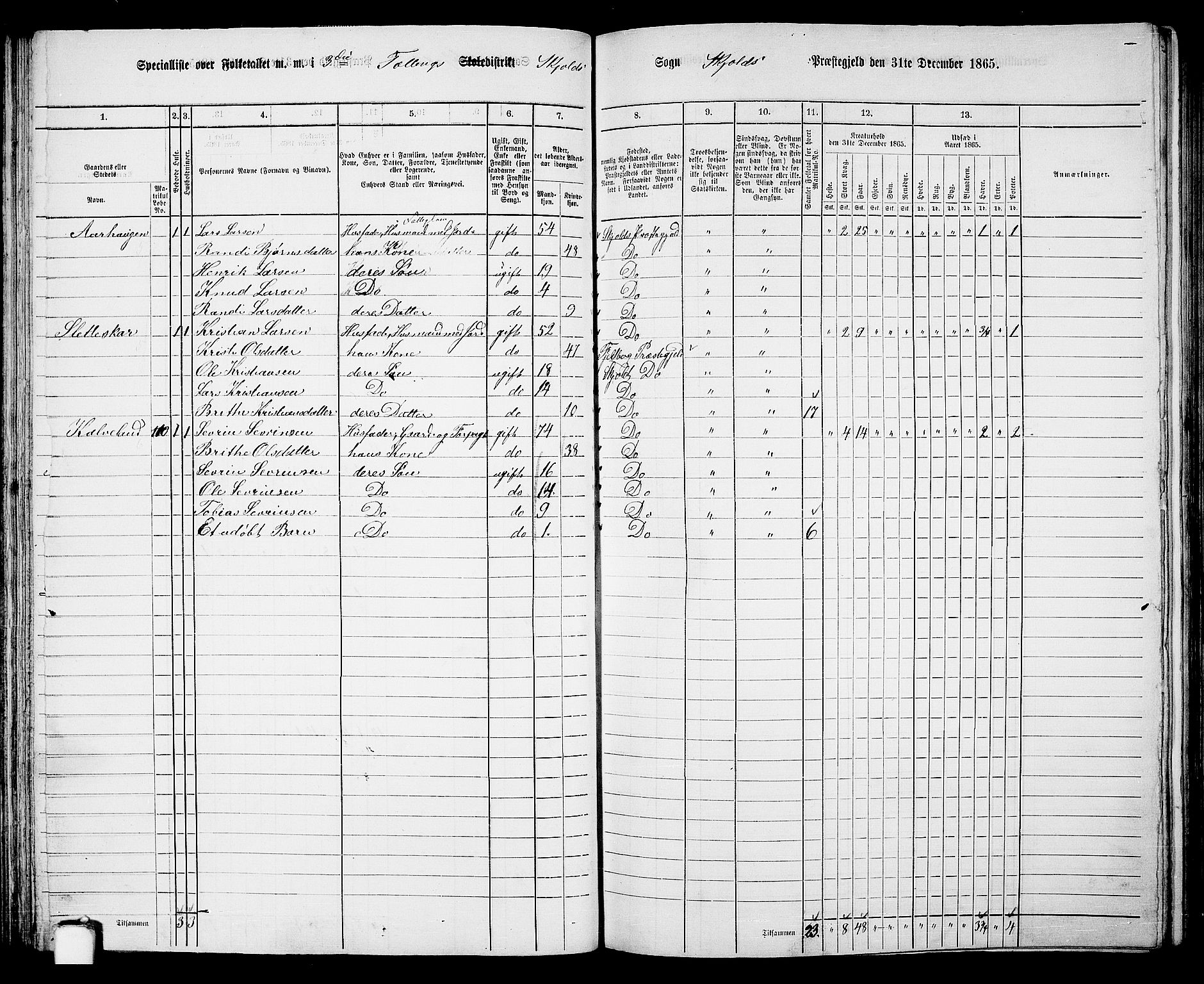 RA, 1865 census for Skjold, 1865, p. 52