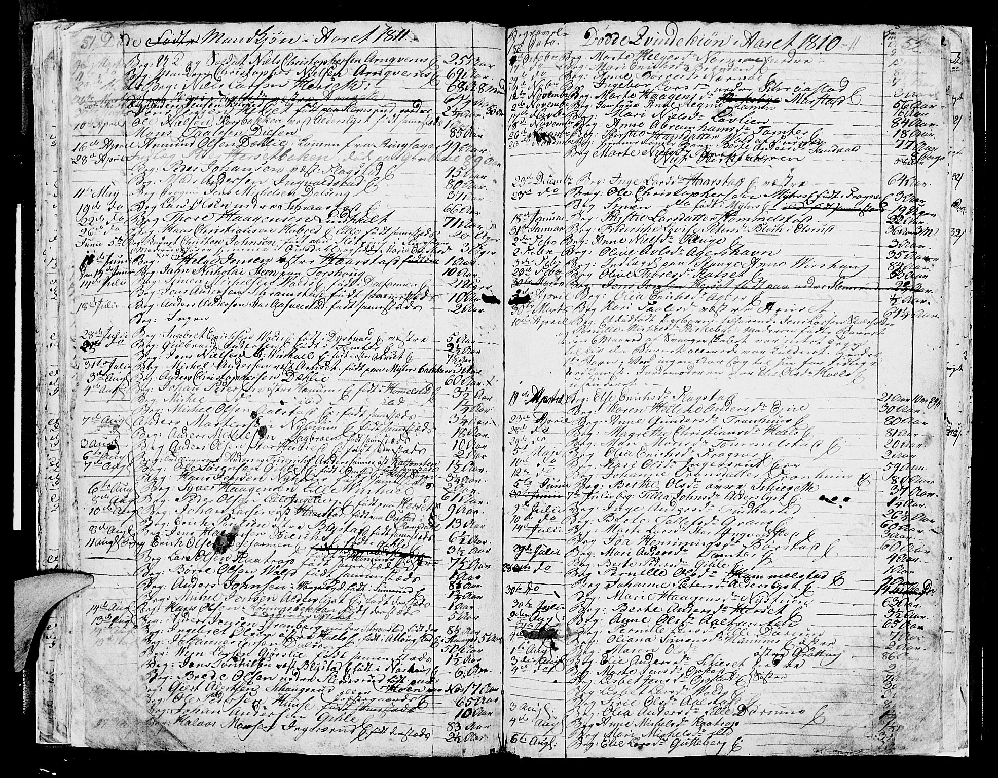 Vang prestekontor, Hedmark, SAH/PREST-008/H/Ha/Hab/L0003: Parish register (copy) no. 3, 1808-1819, p. 51-52