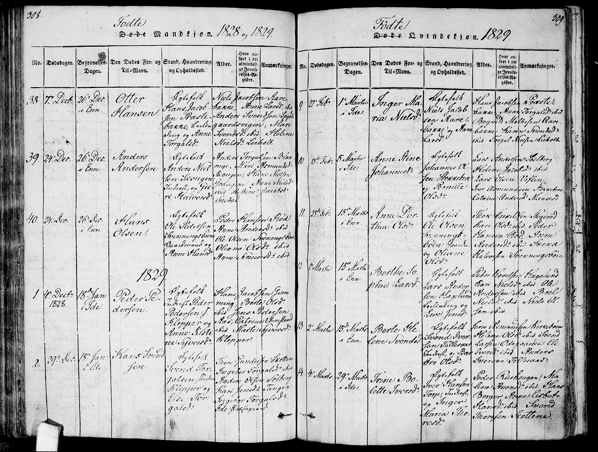 Idd prestekontor Kirkebøker, AV/SAO-A-10911/F/Fc/L0002: Parish register (official) no. III 2, 1815-1831, p. 308-309