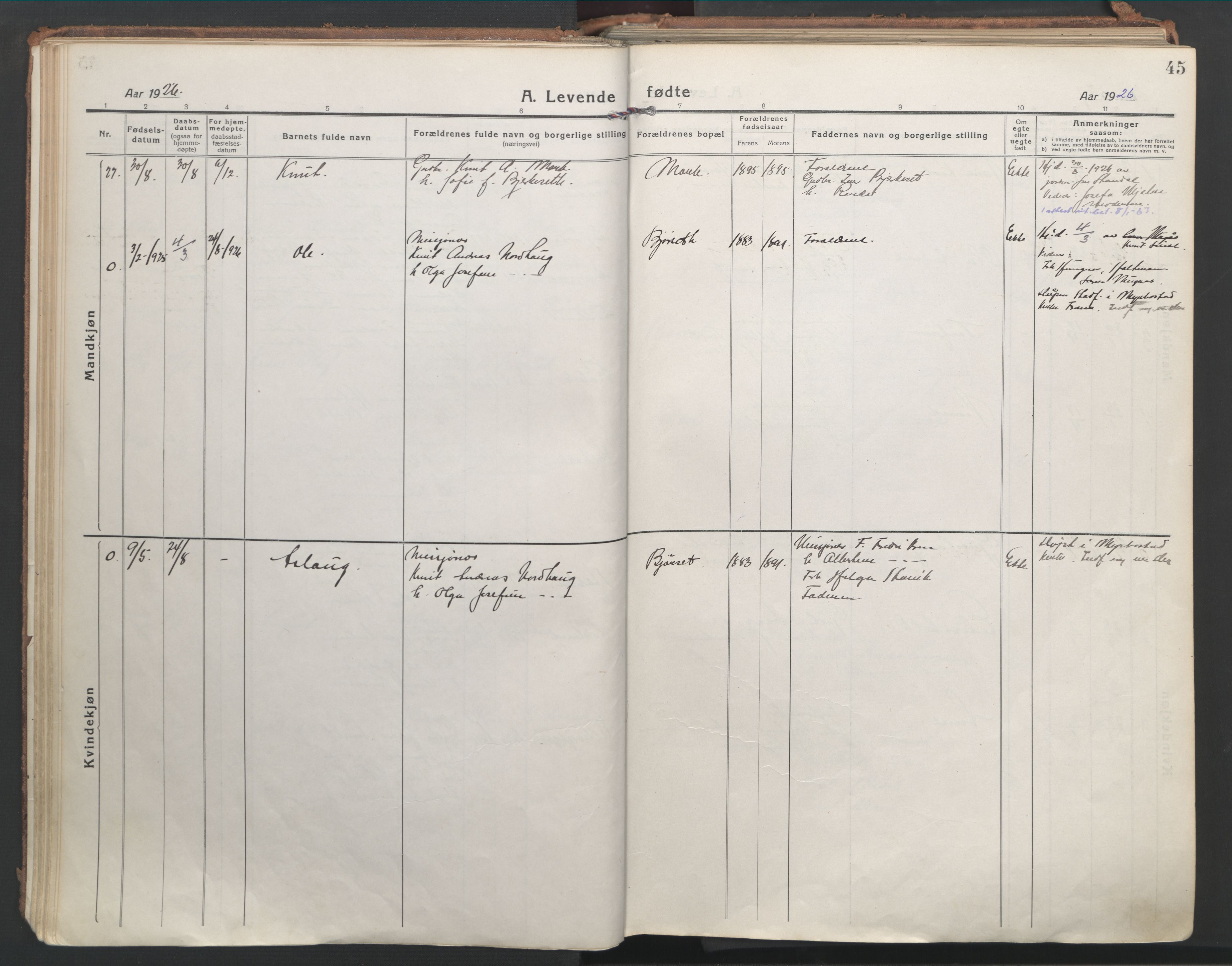 Ministerialprotokoller, klokkerbøker og fødselsregistre - Møre og Romsdal, AV/SAT-A-1454/555/L0659: Parish register (official) no. 555A10, 1917-1971, p. 45