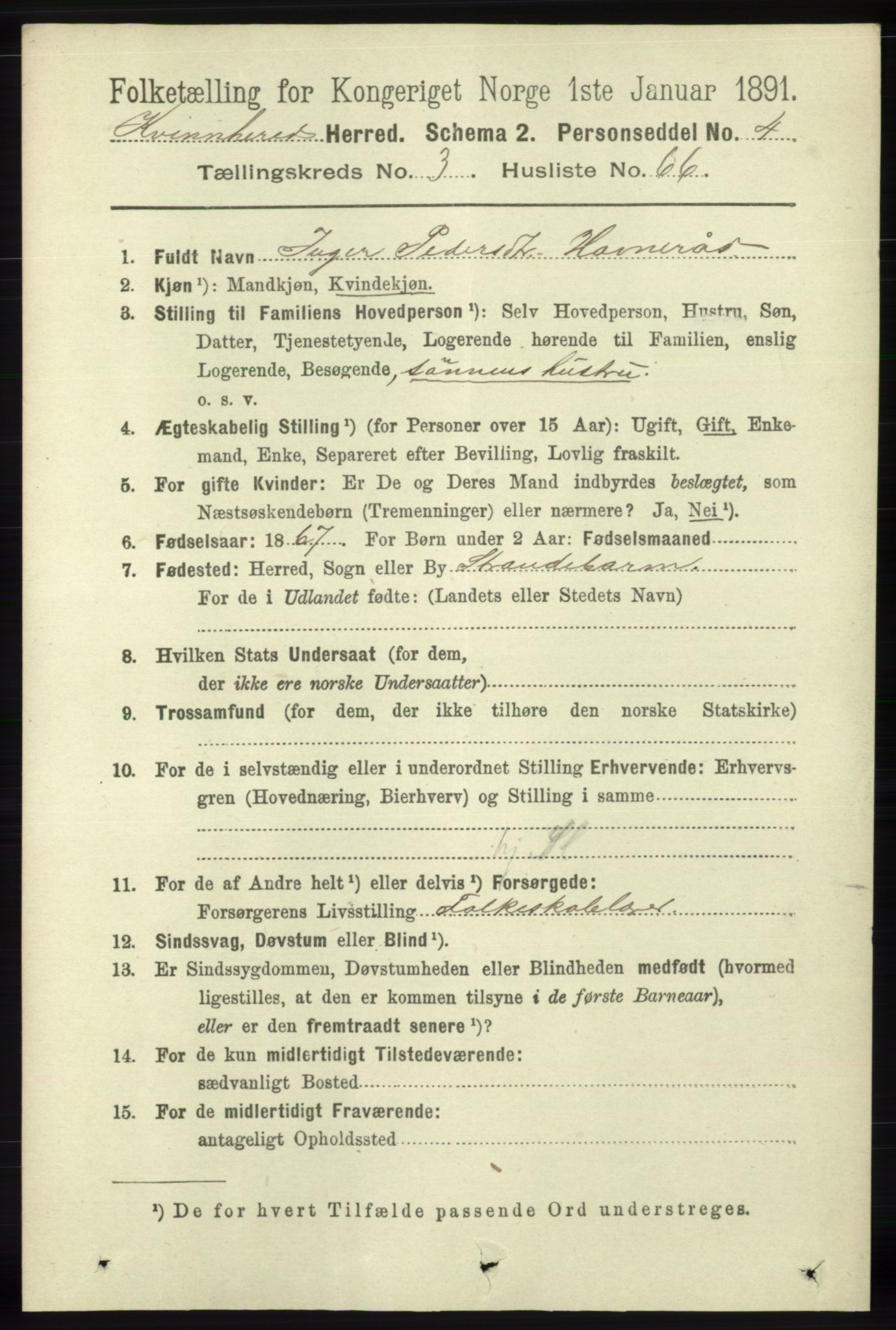 RA, 1891 census for 1224 Kvinnherad, 1891, p. 1329