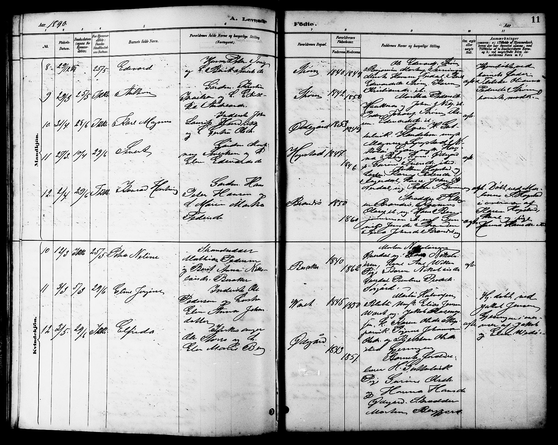 Ministerialprotokoller, klokkerbøker og fødselsregistre - Sør-Trøndelag, SAT/A-1456/657/L0716: Parish register (copy) no. 657C03, 1889-1904, p. 11
