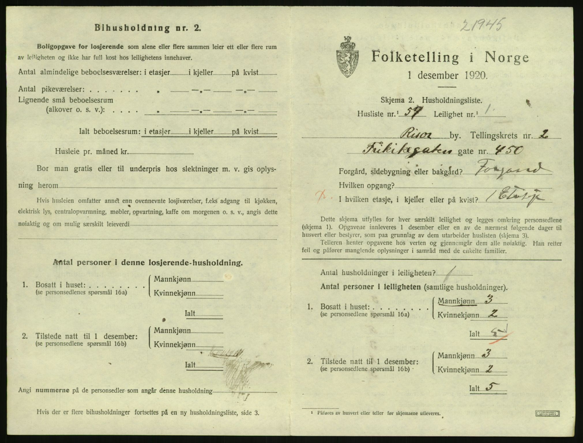 SAK, 1920 census for Risør, 1920, p. 2123