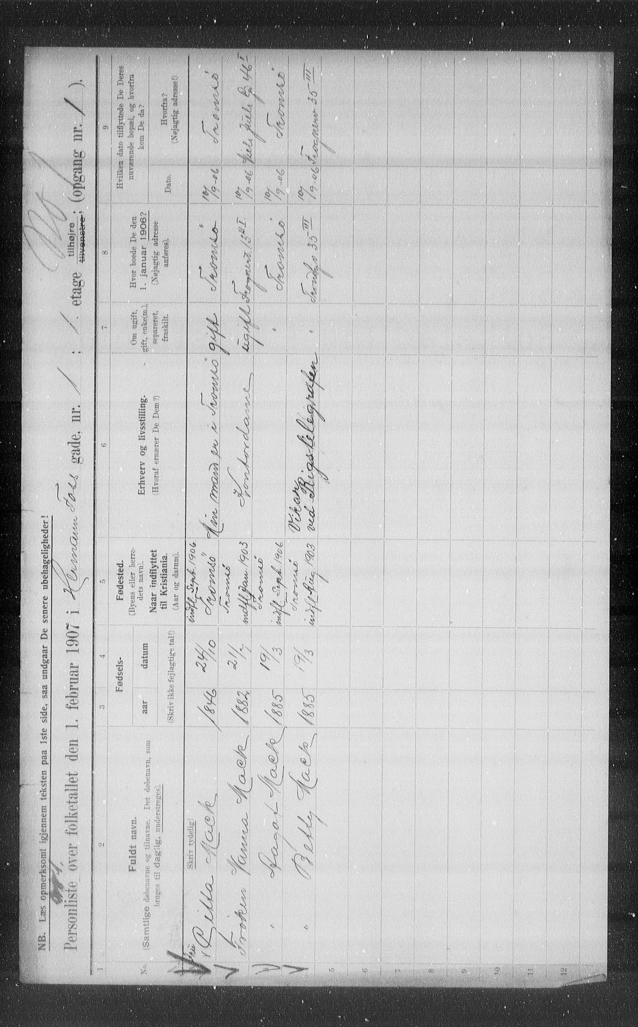 OBA, Municipal Census 1907 for Kristiania, 1907, p. 19854