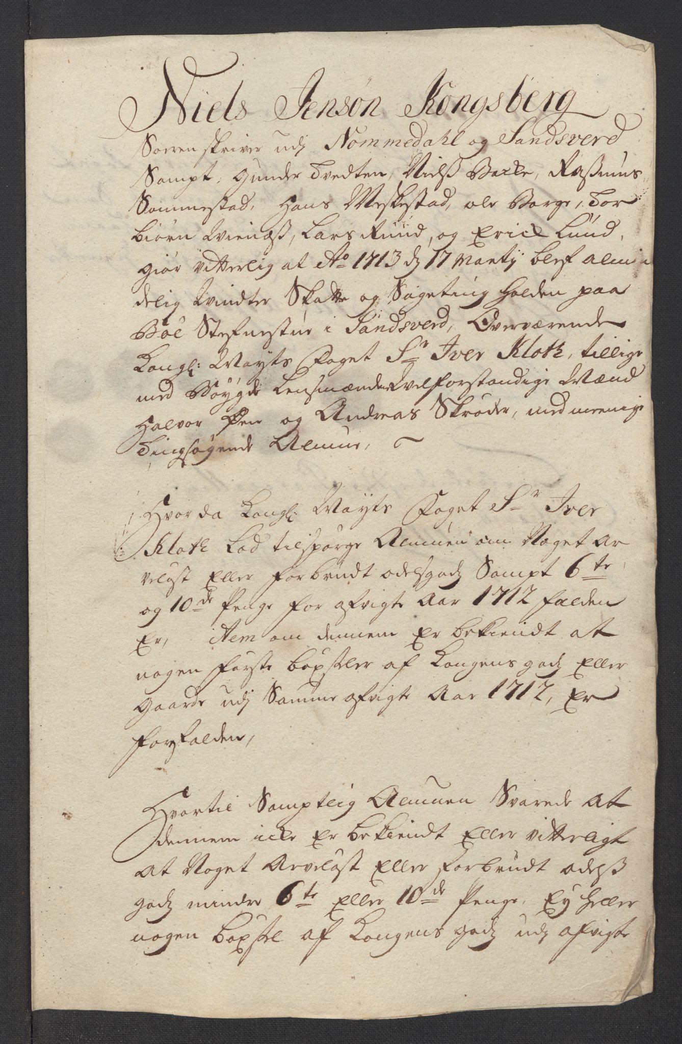 Rentekammeret inntil 1814, Reviderte regnskaper, Fogderegnskap, RA/EA-4092/R24/L1587: Fogderegnskap Numedal og Sandsvær, 1712, p. 263