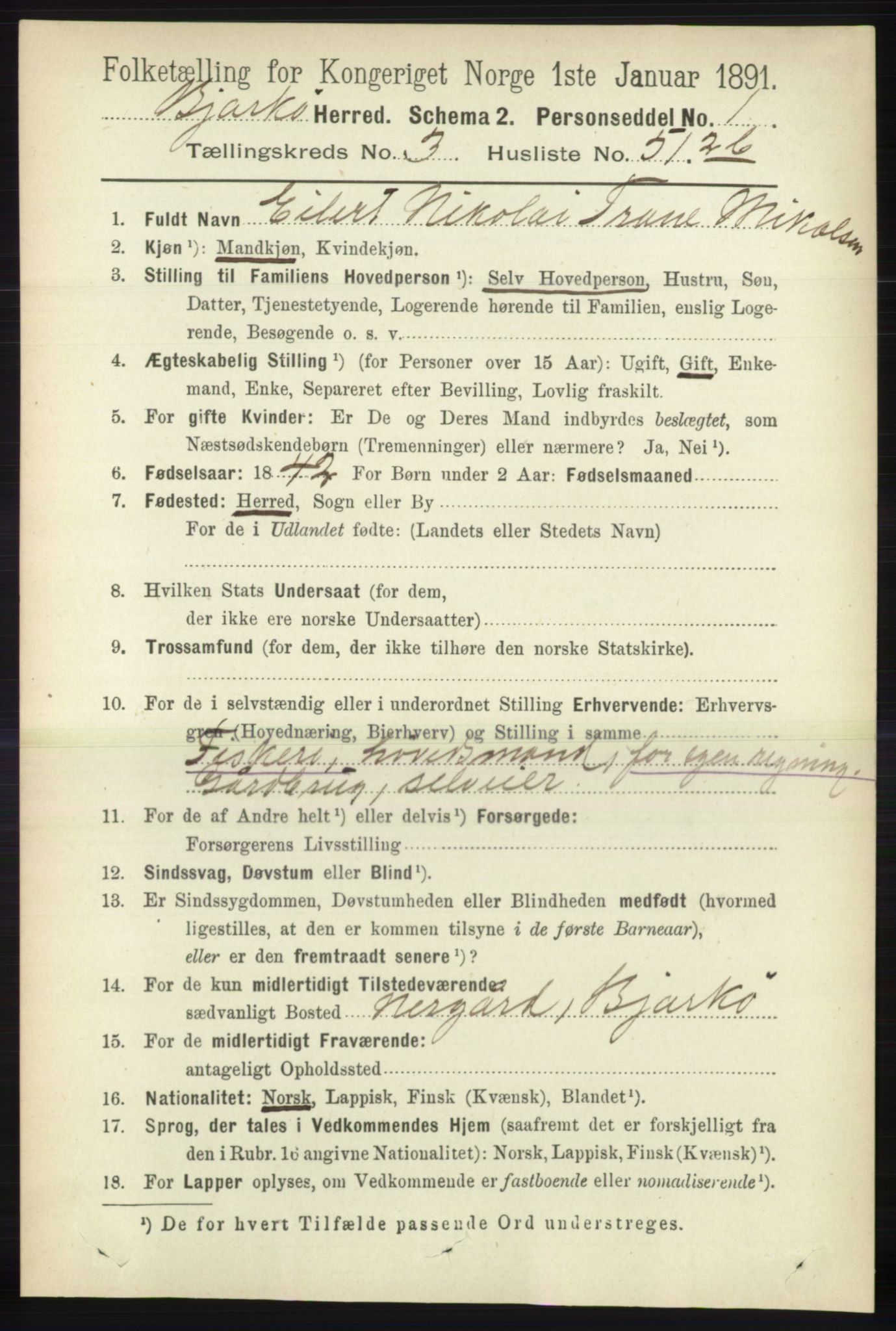 RA, 1891 census for 1915 Bjarkøy, 1891, p. 1860