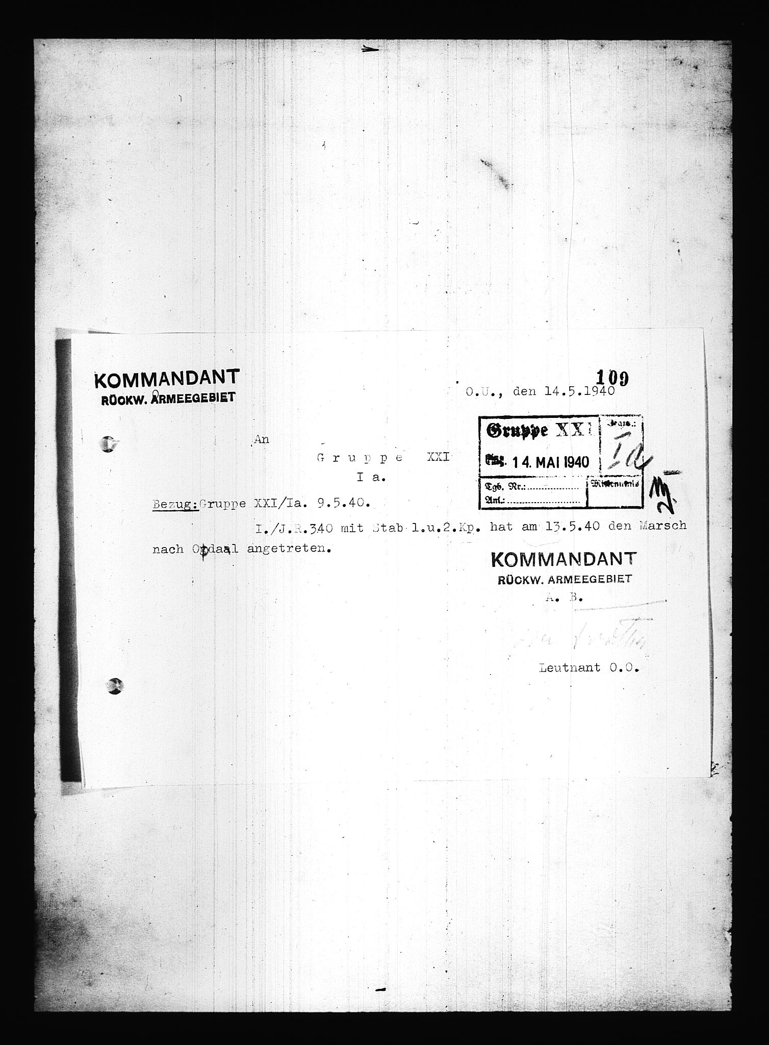 Documents Section, AV/RA-RAFA-2200/V/L0083: Amerikansk mikrofilm "Captured German Documents".
Box No. 722.  FKA jnr. 615/1954., 1940, p. 255