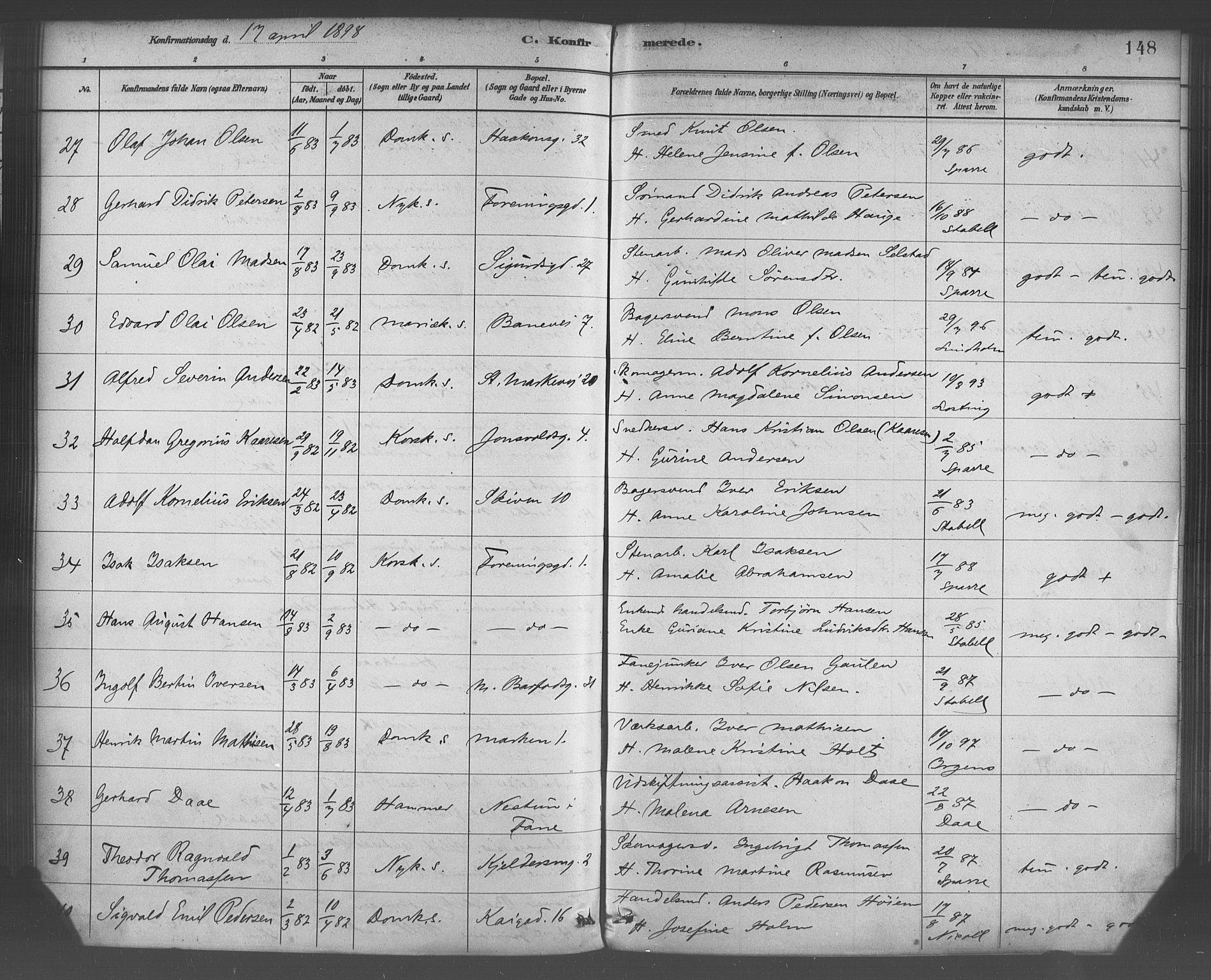 Domkirken sokneprestembete, AV/SAB-A-74801/H/Haa/L0030: Parish register (official) no. C 5, 1880-1898, p. 148