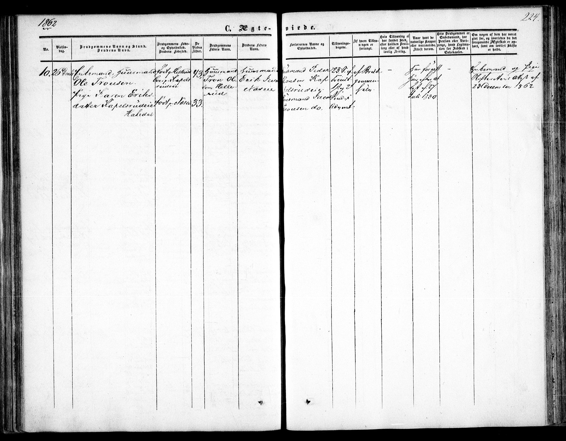 Nittedal prestekontor Kirkebøker, SAO/A-10365a/F/Fa/L0005: Parish register (official) no. I 5, 1850-1862, p. 224