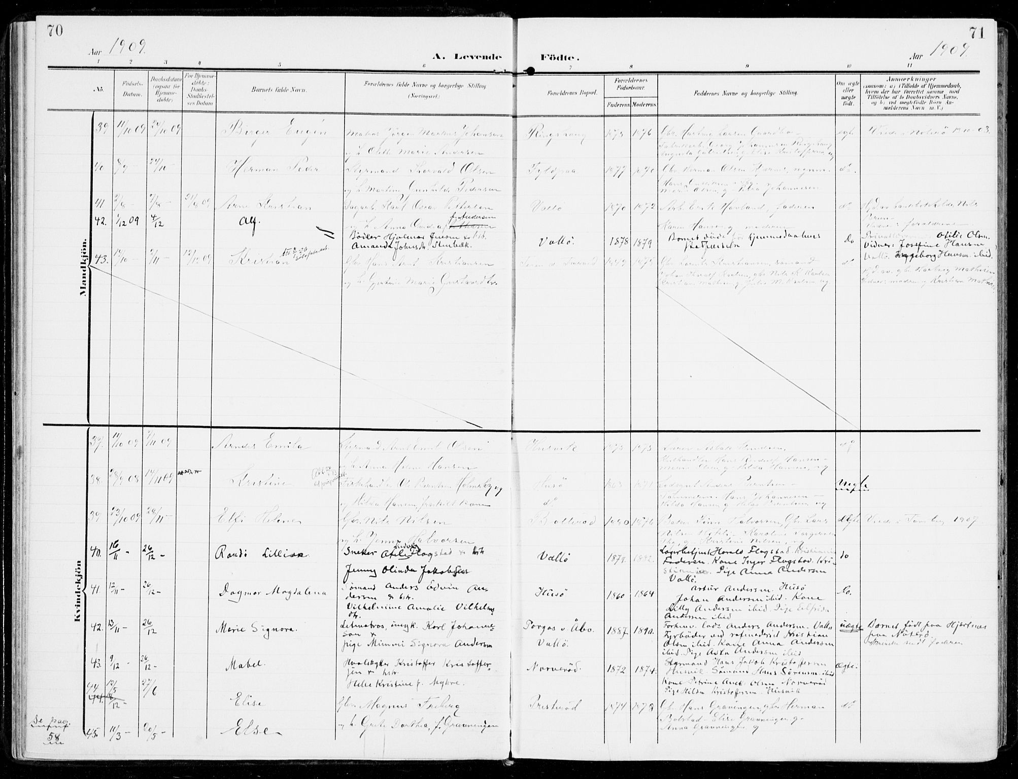 Sem kirkebøker, SAKO/A-5/F/Fb/L0006: Parish register (official) no. II 6, 1905-1918, p. 70-71