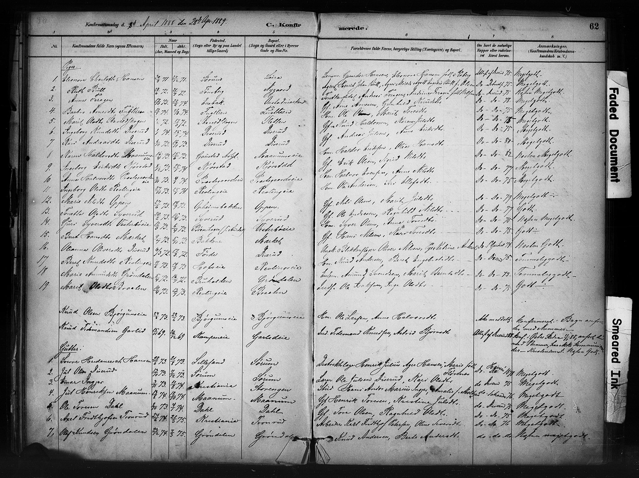 Nord-Aurdal prestekontor, SAH/PREST-132/H/Ha/Haa/L0013: Parish register (official) no. 13, 1883-1895, p. 62