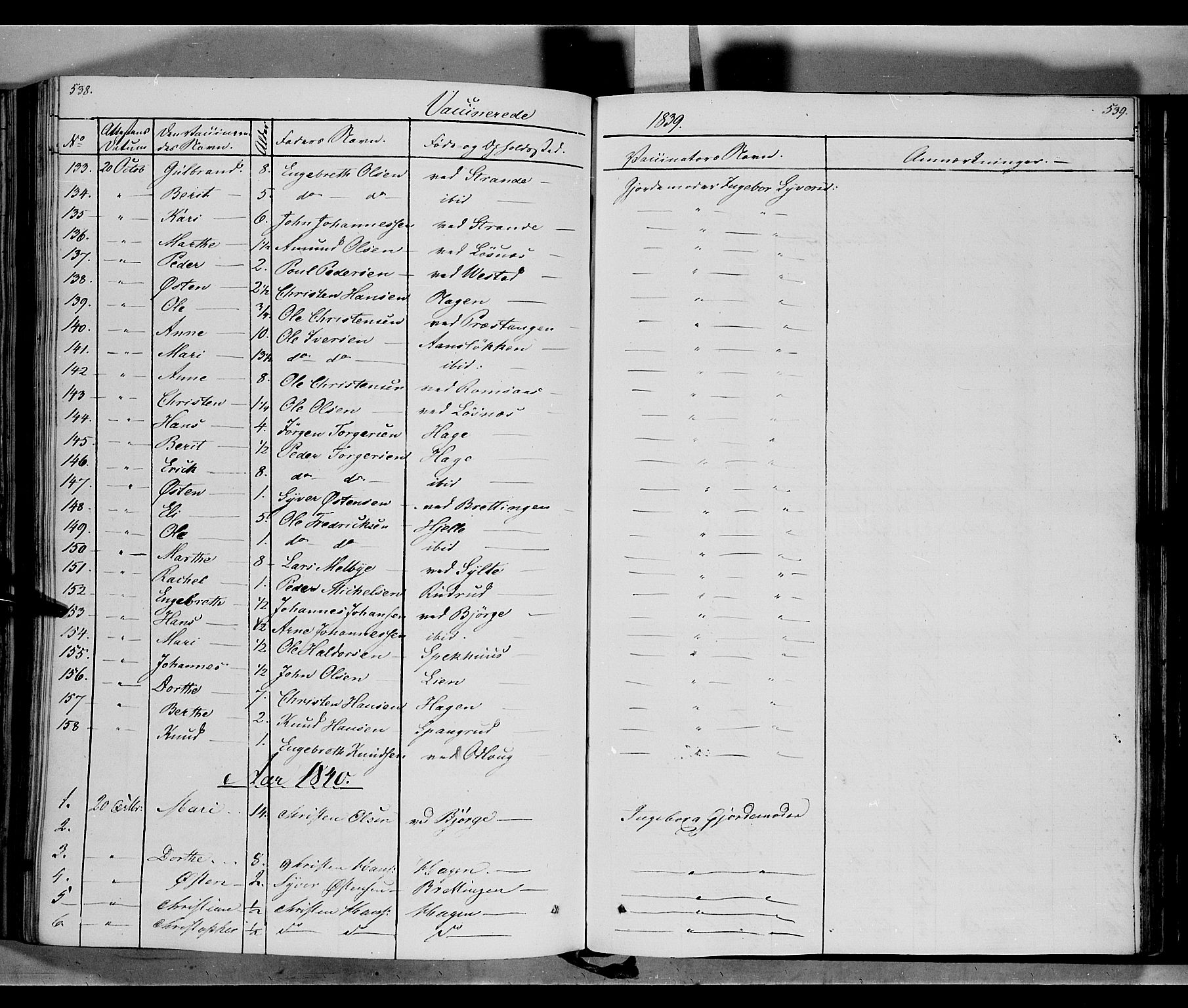 Ringebu prestekontor, SAH/PREST-082/H/Ha/Haa/L0005: Parish register (official) no. 5, 1839-1848, p. 538-539