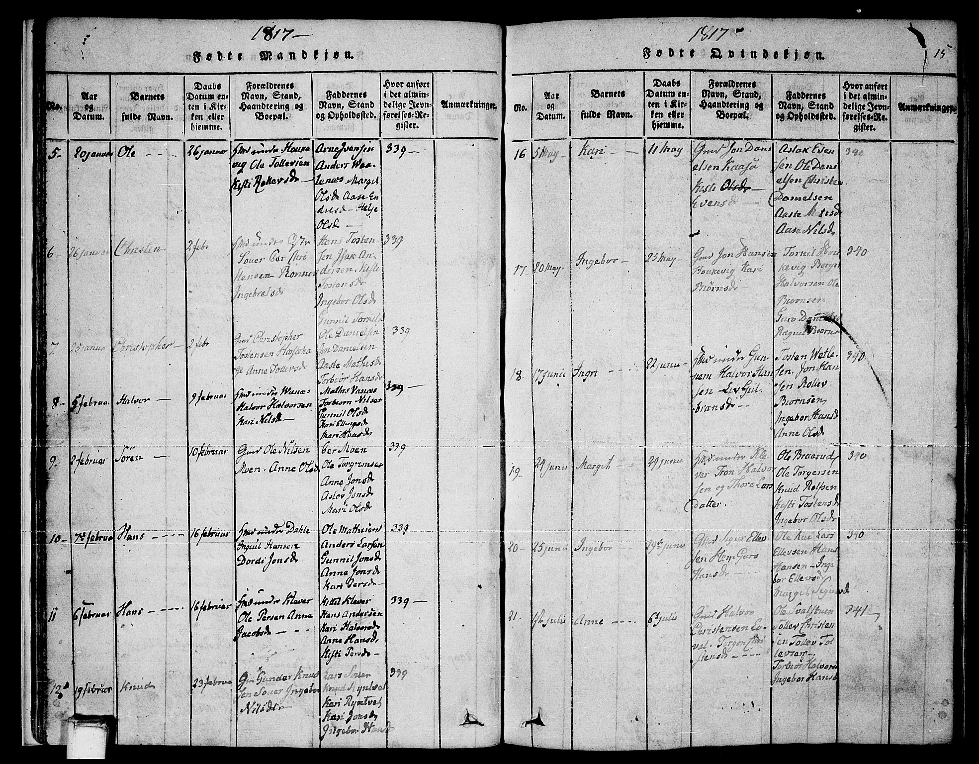Sauherad kirkebøker, SAKO/A-298/F/Fa/L0005: Parish register (official) no. I 5, 1815-1829, p. 15