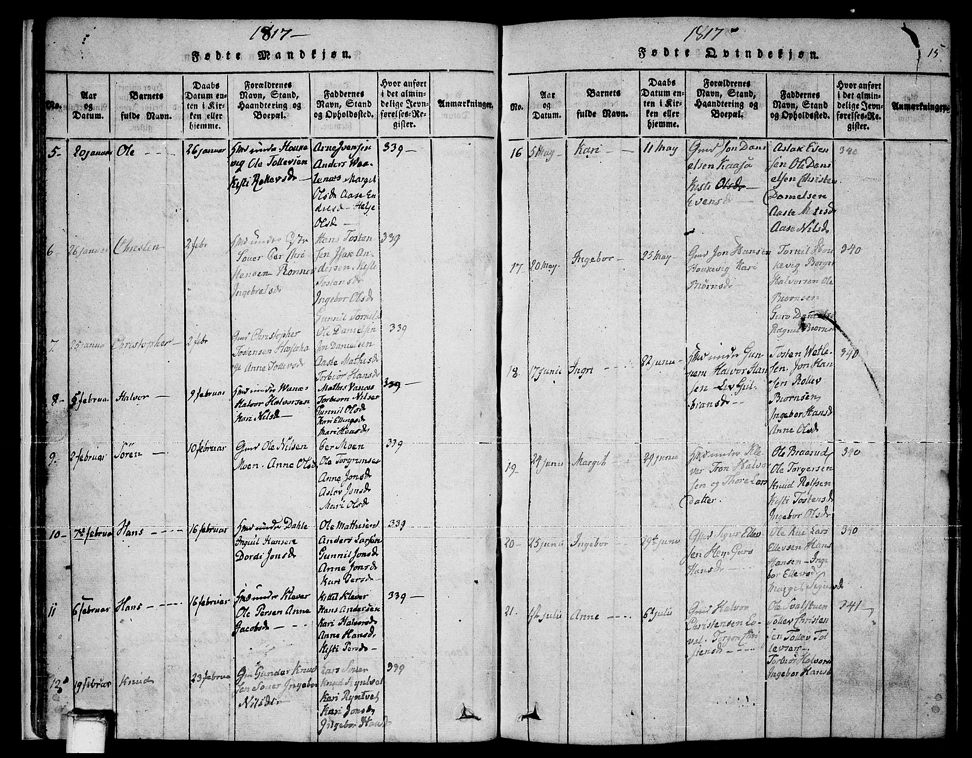 Sauherad kirkebøker, AV/SAKO-A-298/F/Fa/L0005: Parish register (official) no. I 5, 1815-1829, p. 15