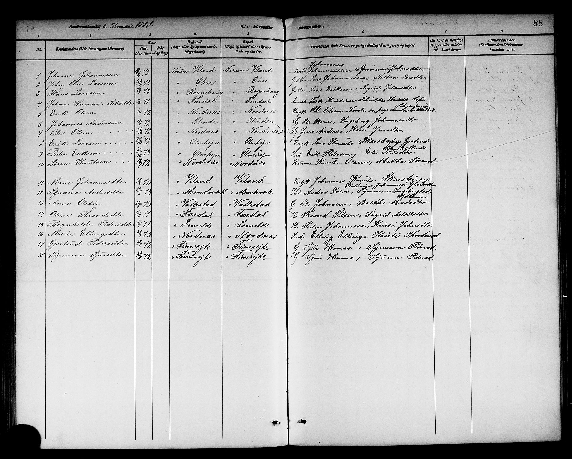 Sogndal sokneprestembete, AV/SAB-A-81301/H/Hab/Habc/L0002: Parish register (copy) no. C 2, 1884-1910, p. 88