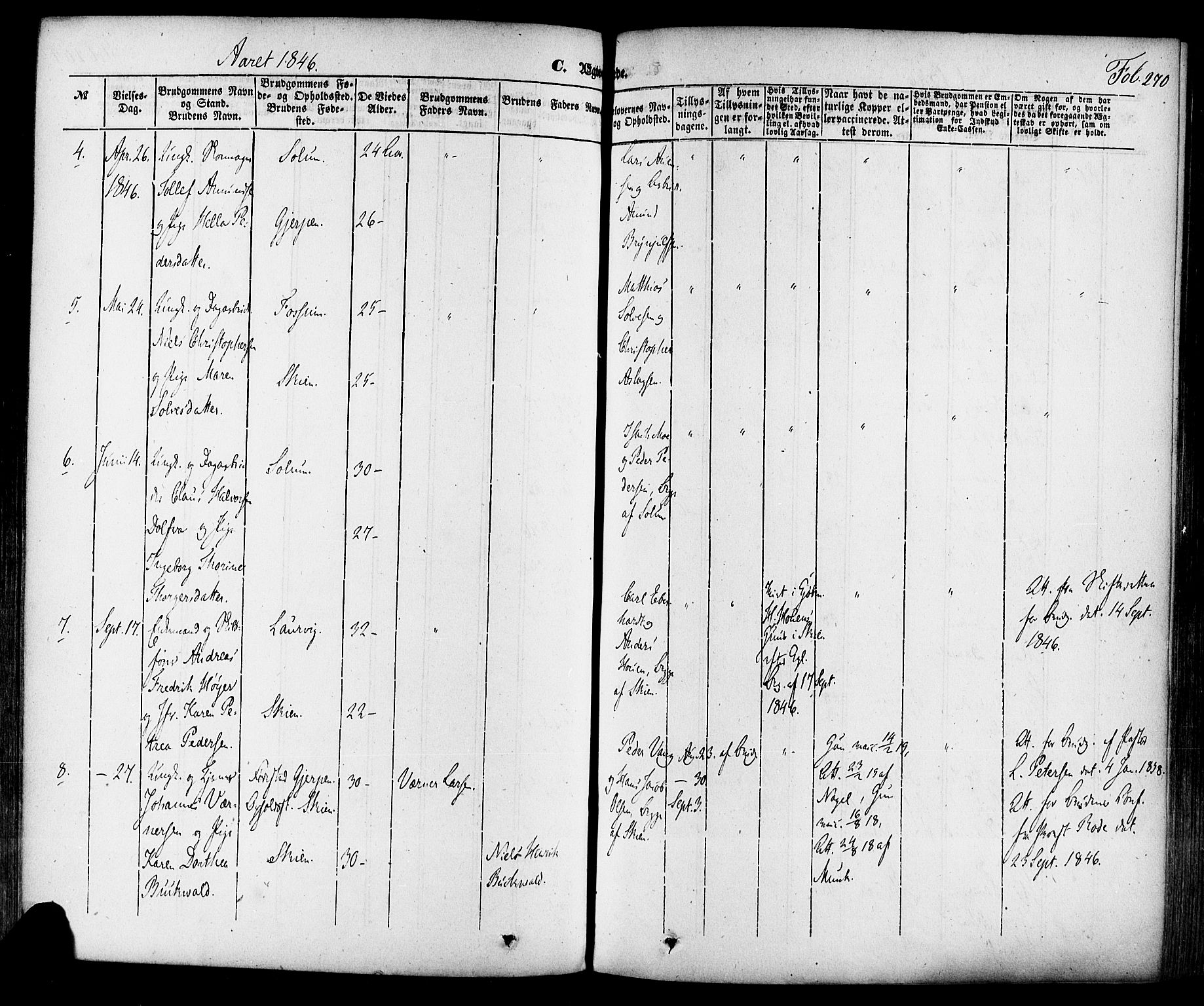 Skien kirkebøker, AV/SAKO-A-302/F/Fa/L0006a: Parish register (official) no. 6A, 1843-1856, p. 270