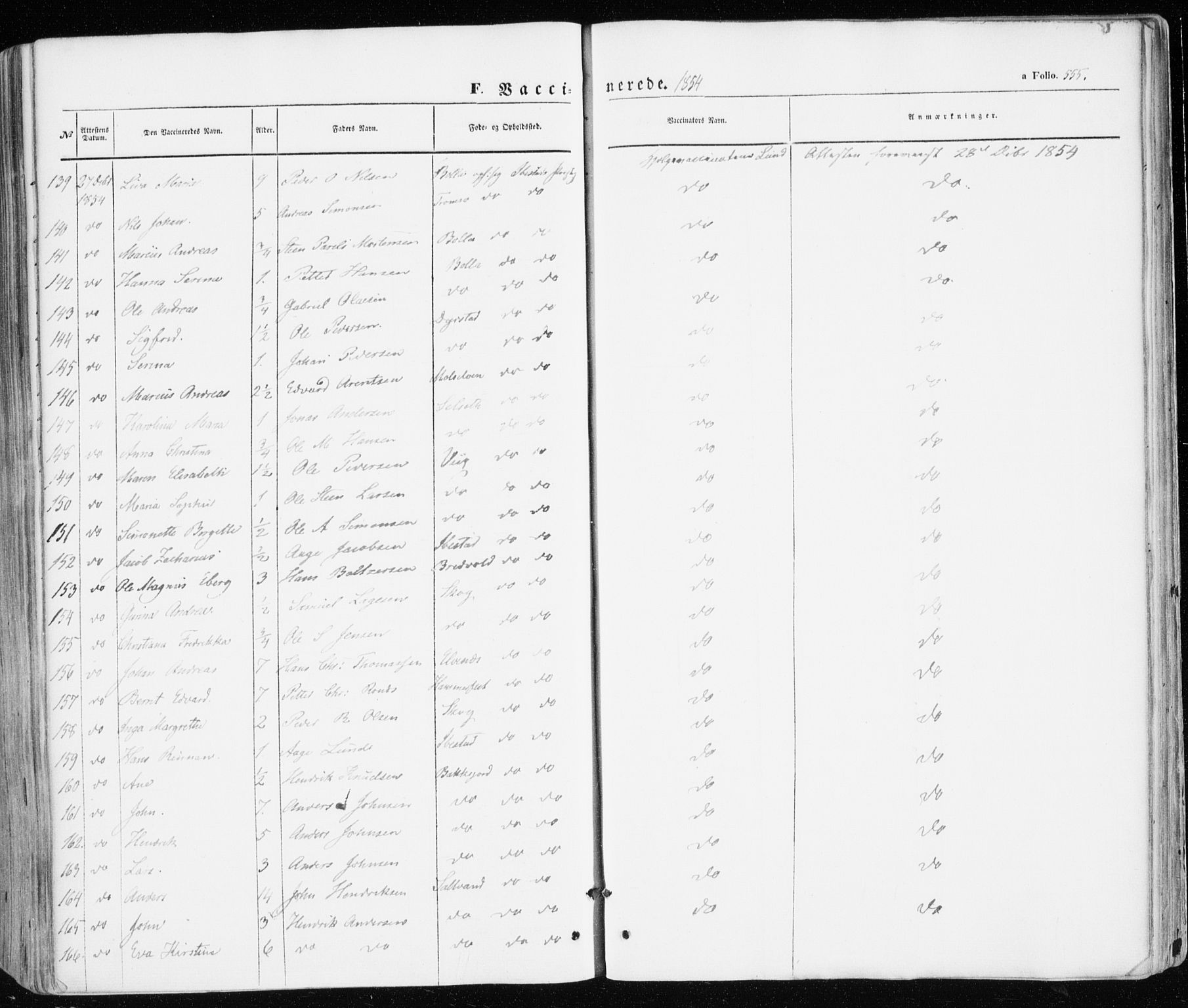 Ibestad sokneprestembete, AV/SATØ-S-0077/H/Ha/Haa/L0008kirke: Parish register (official) no. 8, 1850-1859, p. 555