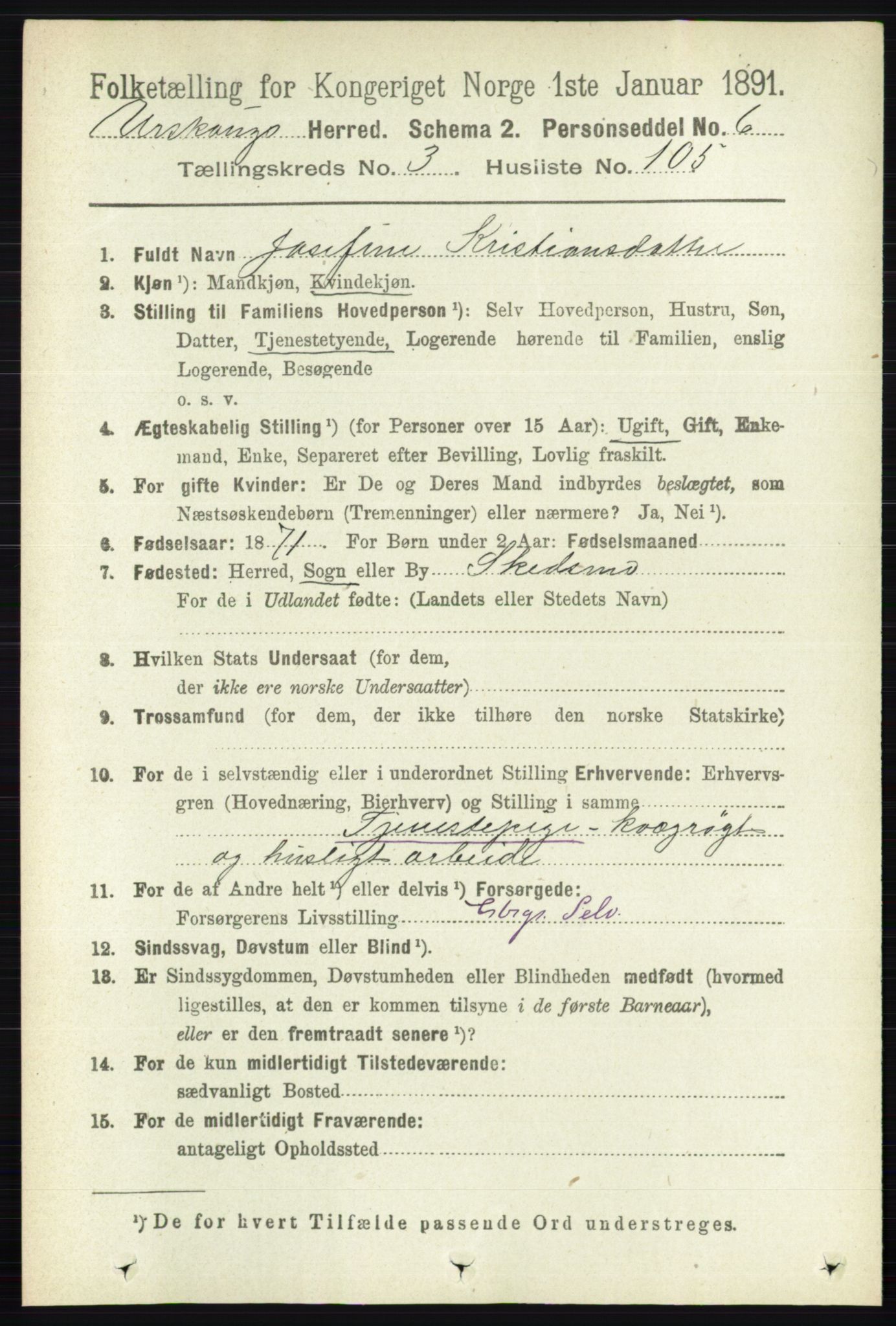 RA, 1891 census for 0224 Aurskog, 1891, p. 1172