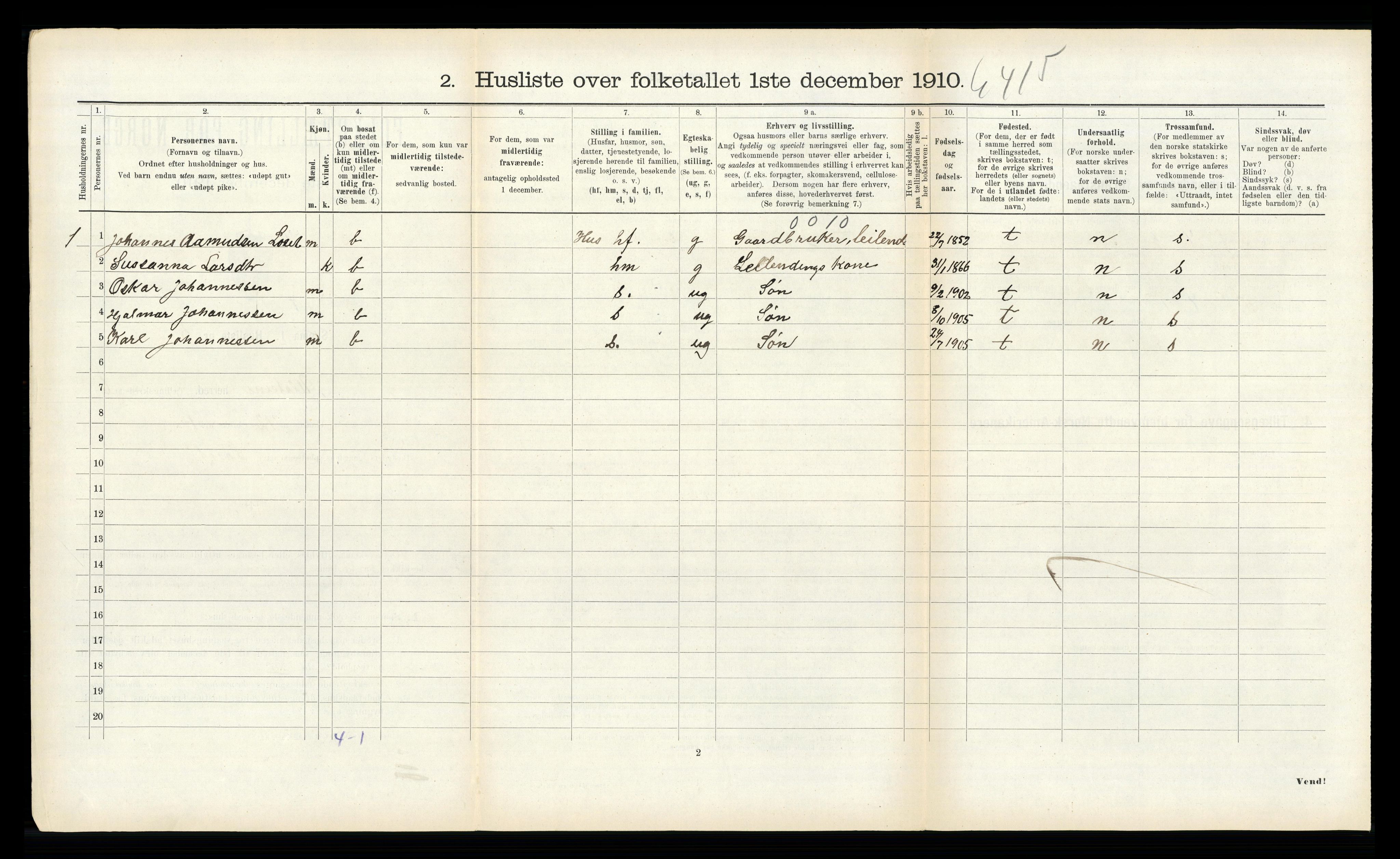 RA, 1910 census for Ulstein, 1910, p. 531