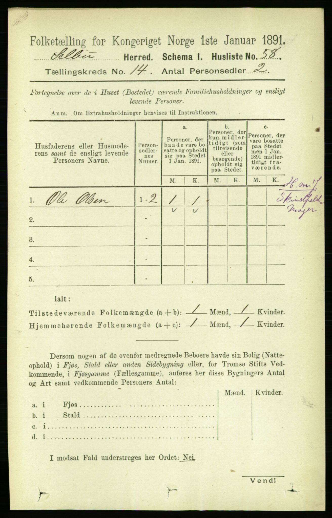 RA, 1891 census for 1664 Selbu, 1891, p. 5073