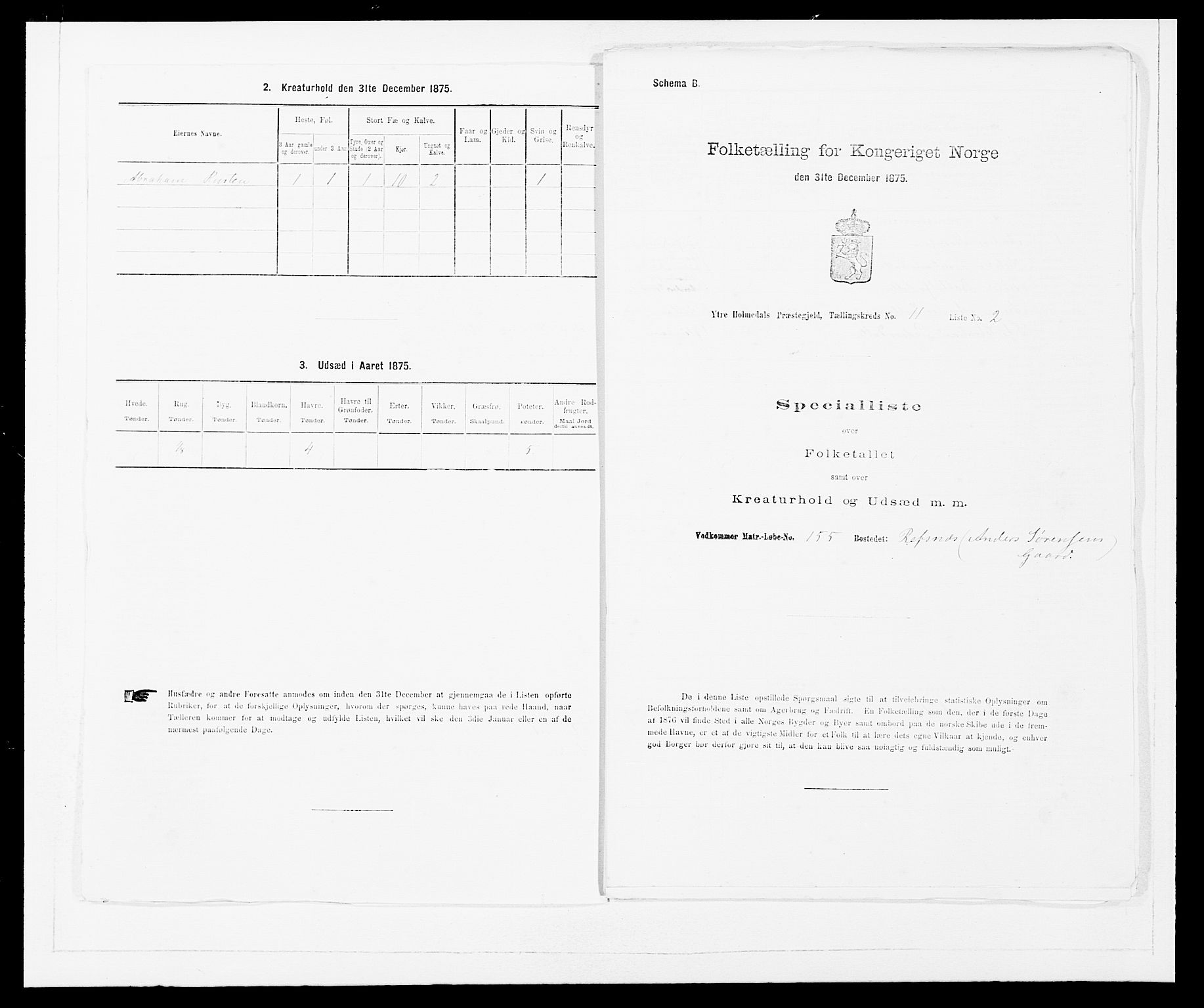 SAB, 1875 census for 1429P Ytre Holmedal, 1875, p. 705