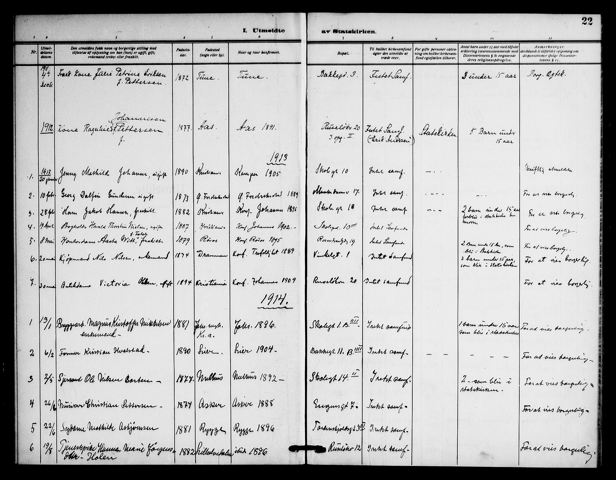 Piperviken prestekontor Kirkebøker, SAO/A-10874/F/L0004: Parish register (official) no. 4, 1911-1952, p. 22