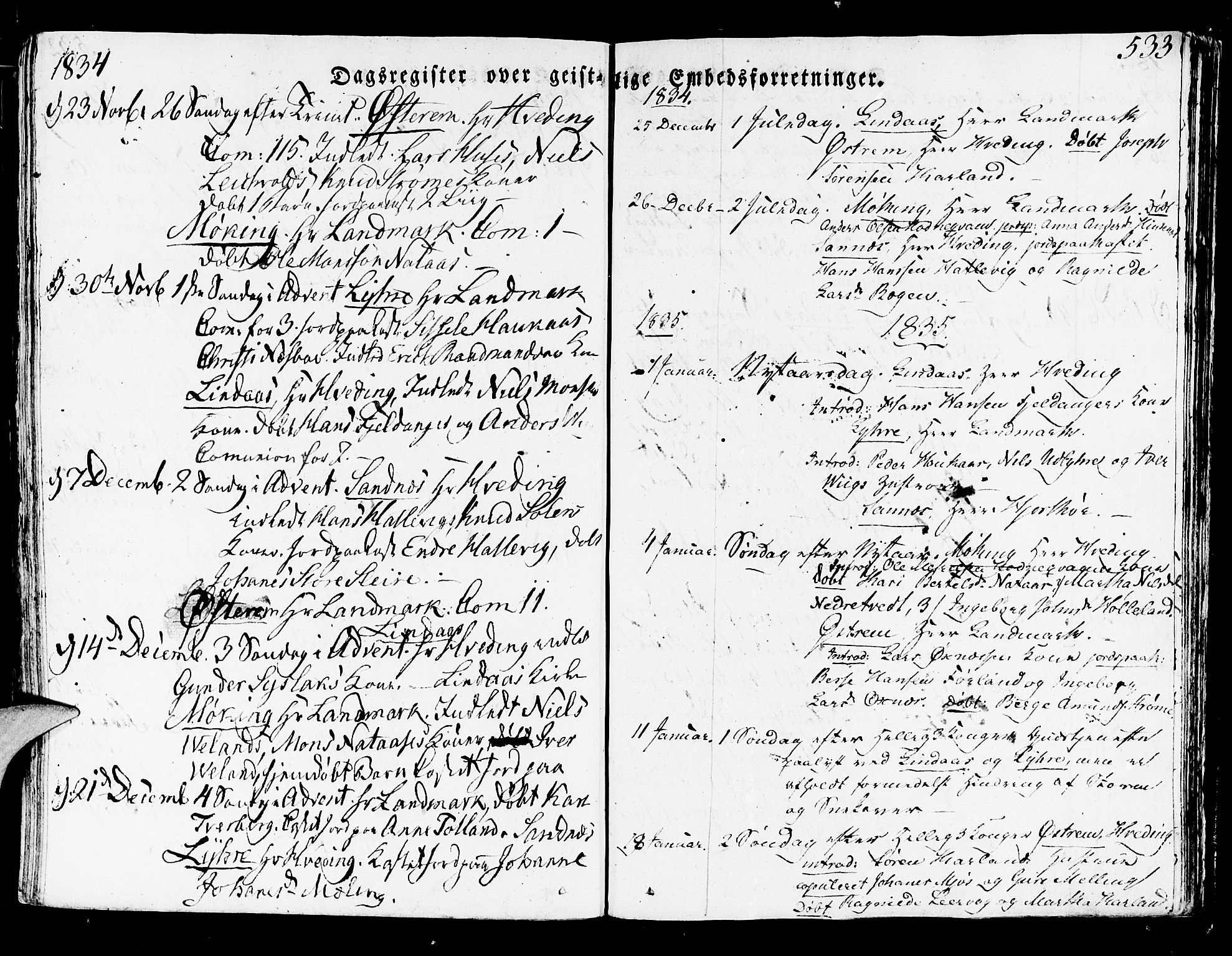 Lindås Sokneprestembete, SAB/A-76701/H/Haa: Parish register (official) no. A 8, 1823-1836, p. 533