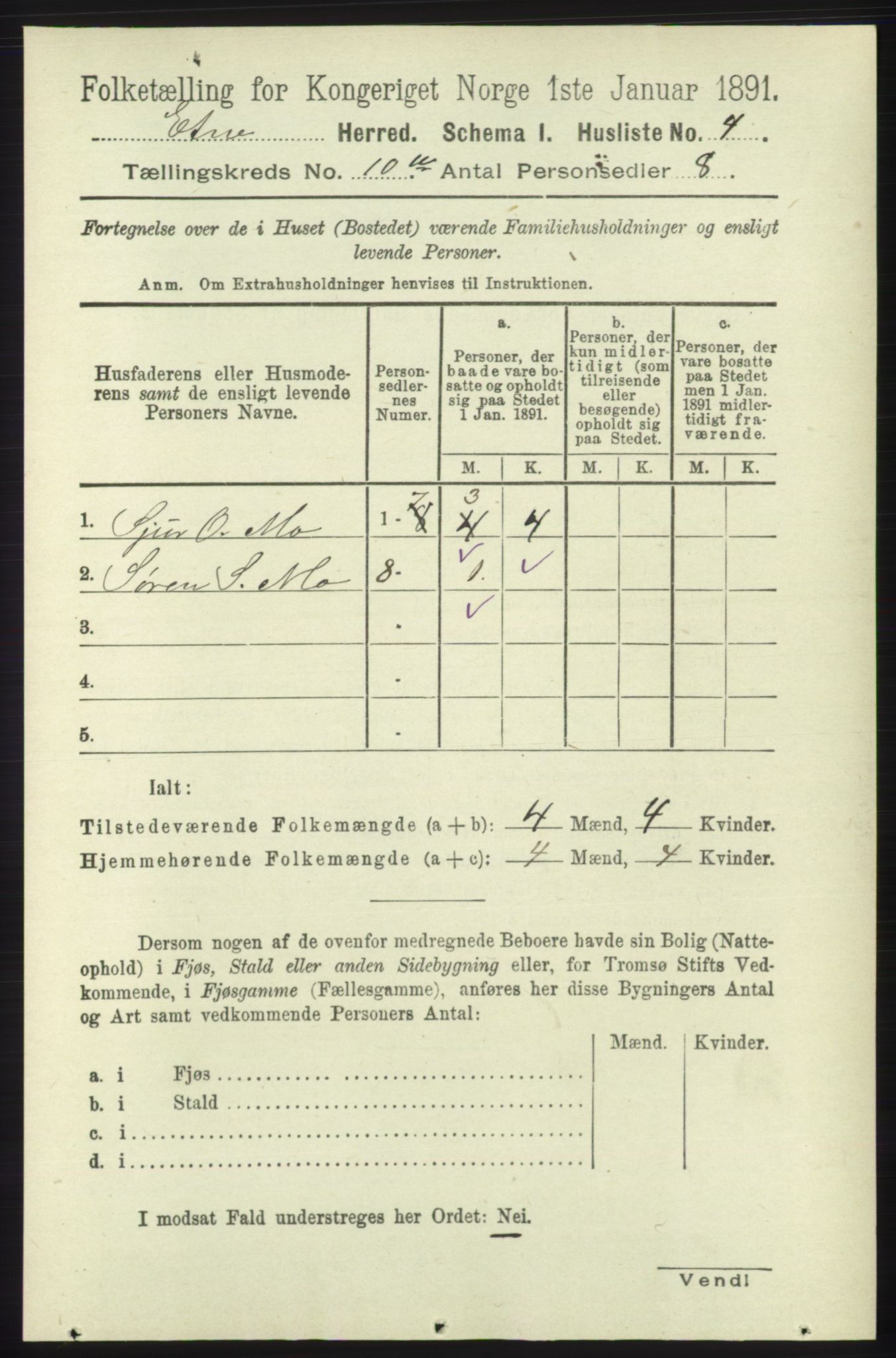 RA, 1891 census for 1211 Etne, 1891, p. 1844