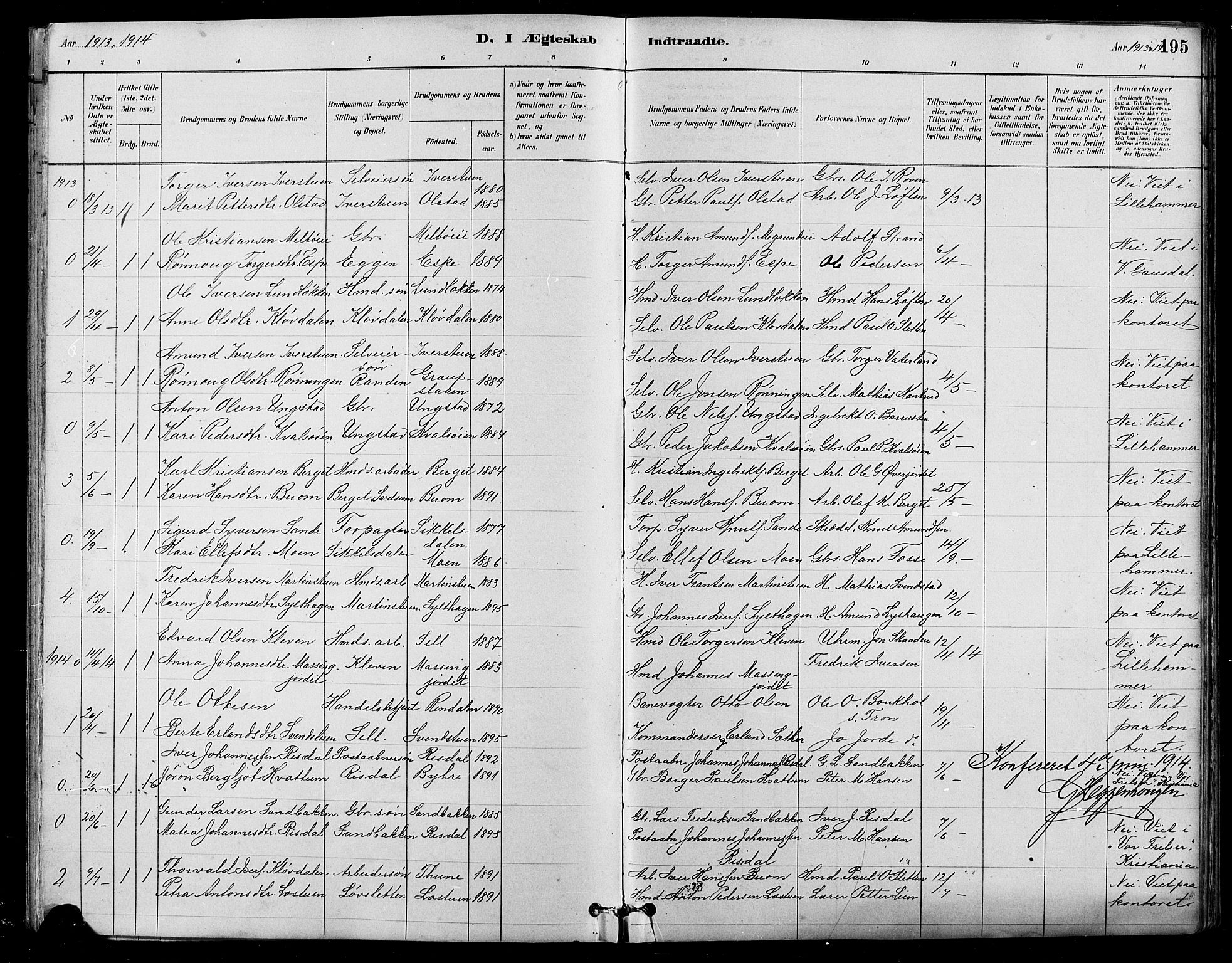 Nord-Fron prestekontor, SAH/PREST-080/H/Ha/Hab/L0005: Parish register (copy) no. 5, 1884-1914, p. 195