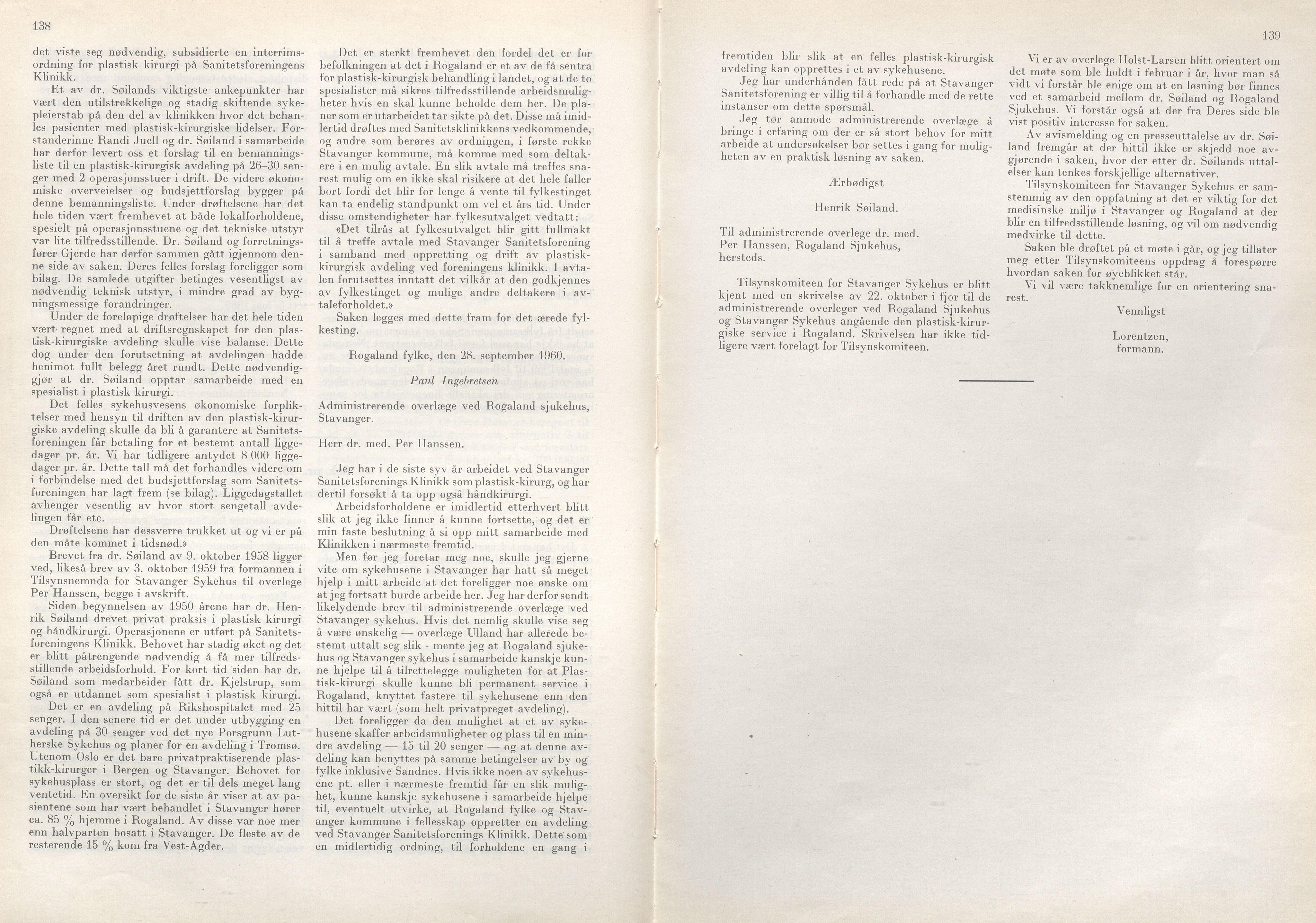 Rogaland fylkeskommune - Fylkesrådmannen , IKAR/A-900/A/Aa/Aaa/L0080: Møtebok , 1960, p. 138-139