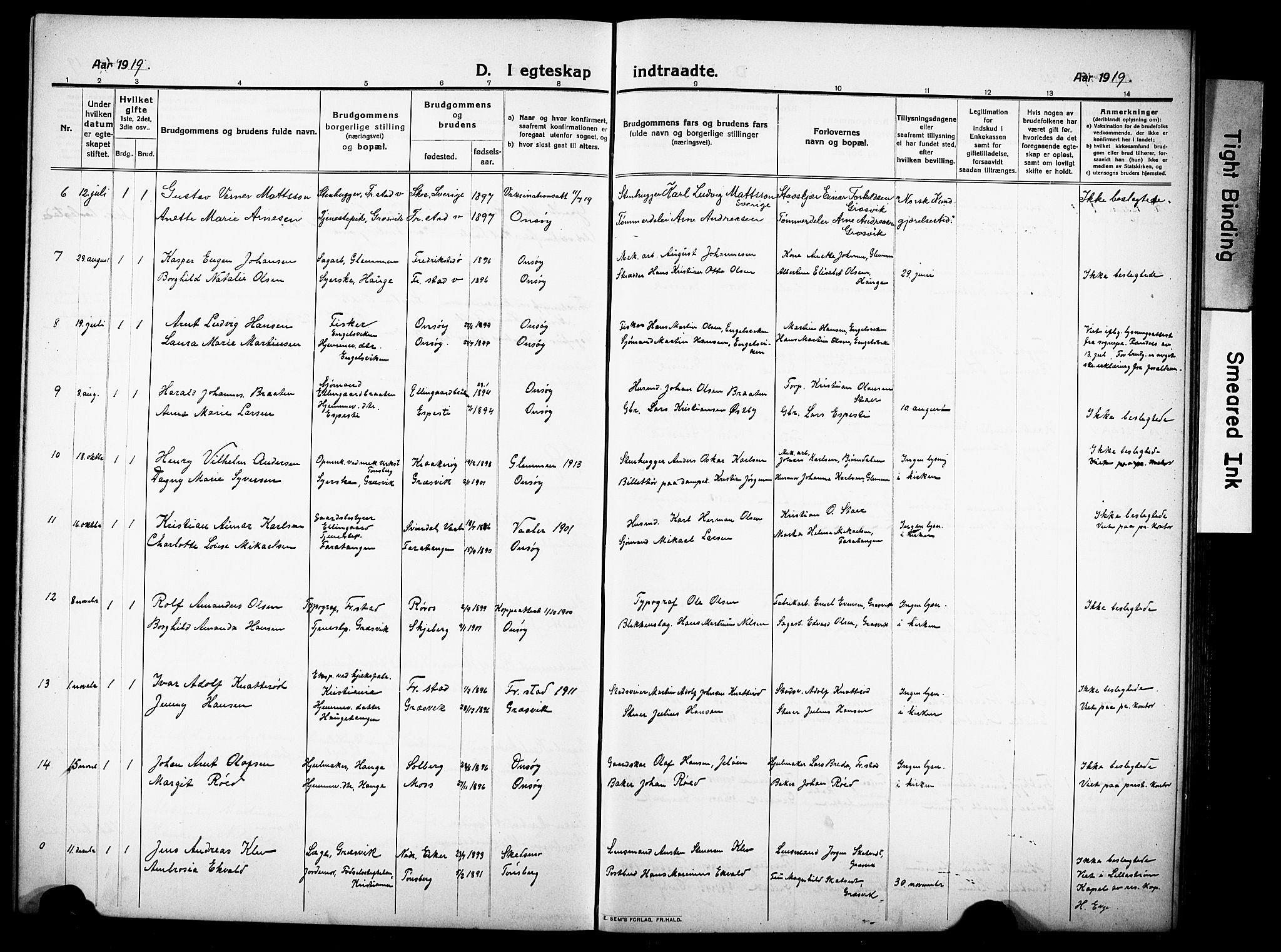 Onsøy prestekontor Kirkebøker, AV/SAO-A-10914/G/Gb/L0002: Parish register (copy) no. II 2, 1911-1933