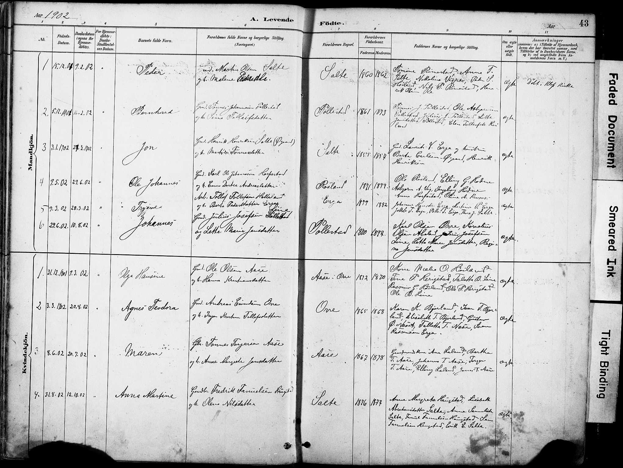 Klepp sokneprestkontor, SAST/A-101803/001/3/30BA/L0007: Parish register (official) no. A 8, 1886-1912, p. 43