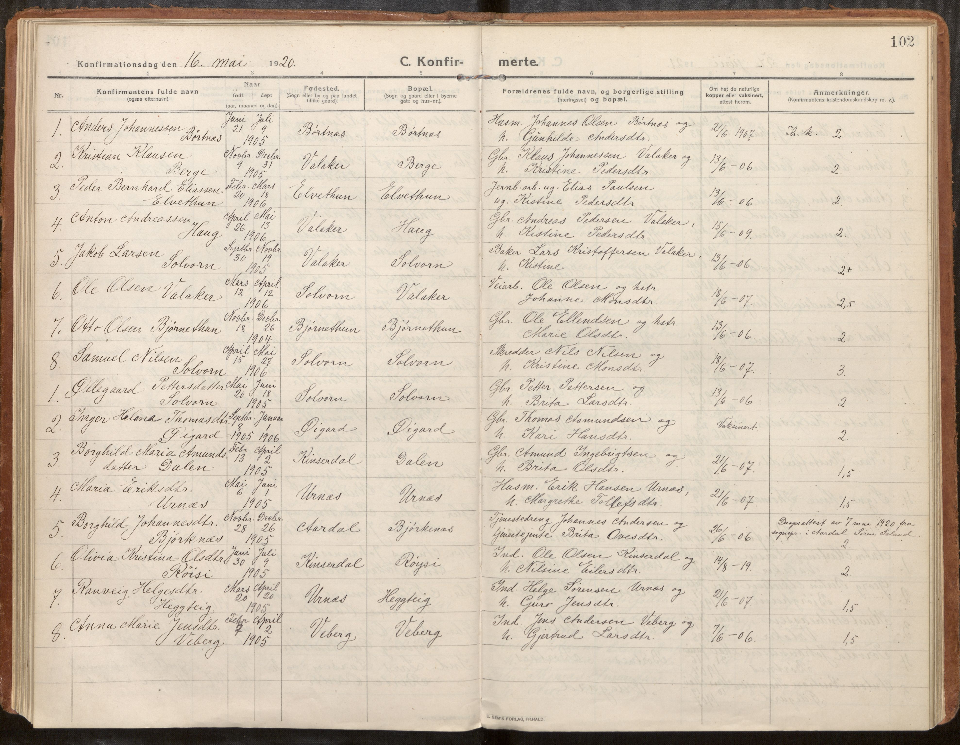 Hafslo sokneprestembete, AV/SAB-A-80301/H/Haa/Haac/L0002: Parish register (official) no. C 2, 1914-1955, p. 102