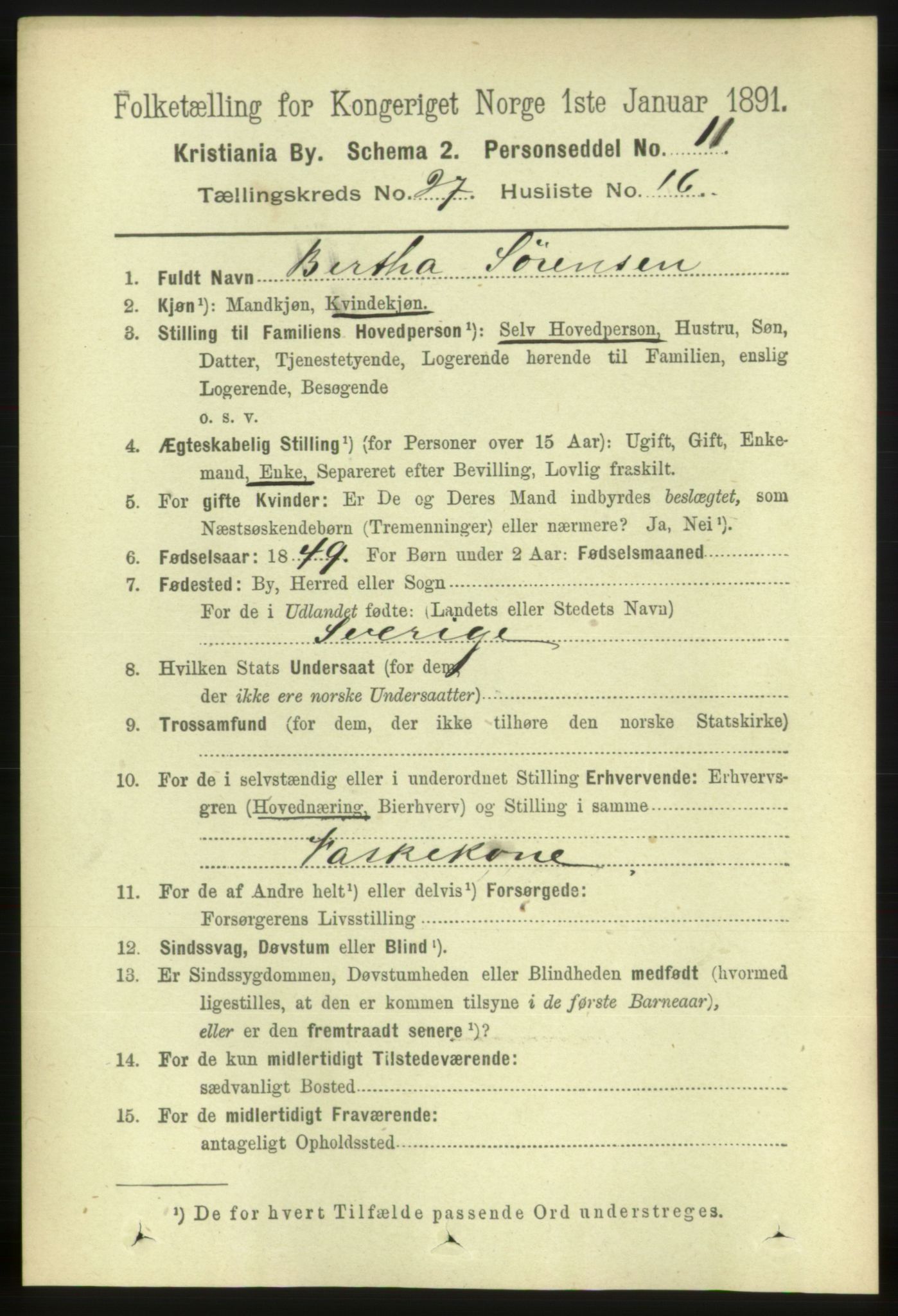 RA, 1891 census for 0301 Kristiania, 1891, p. 14154